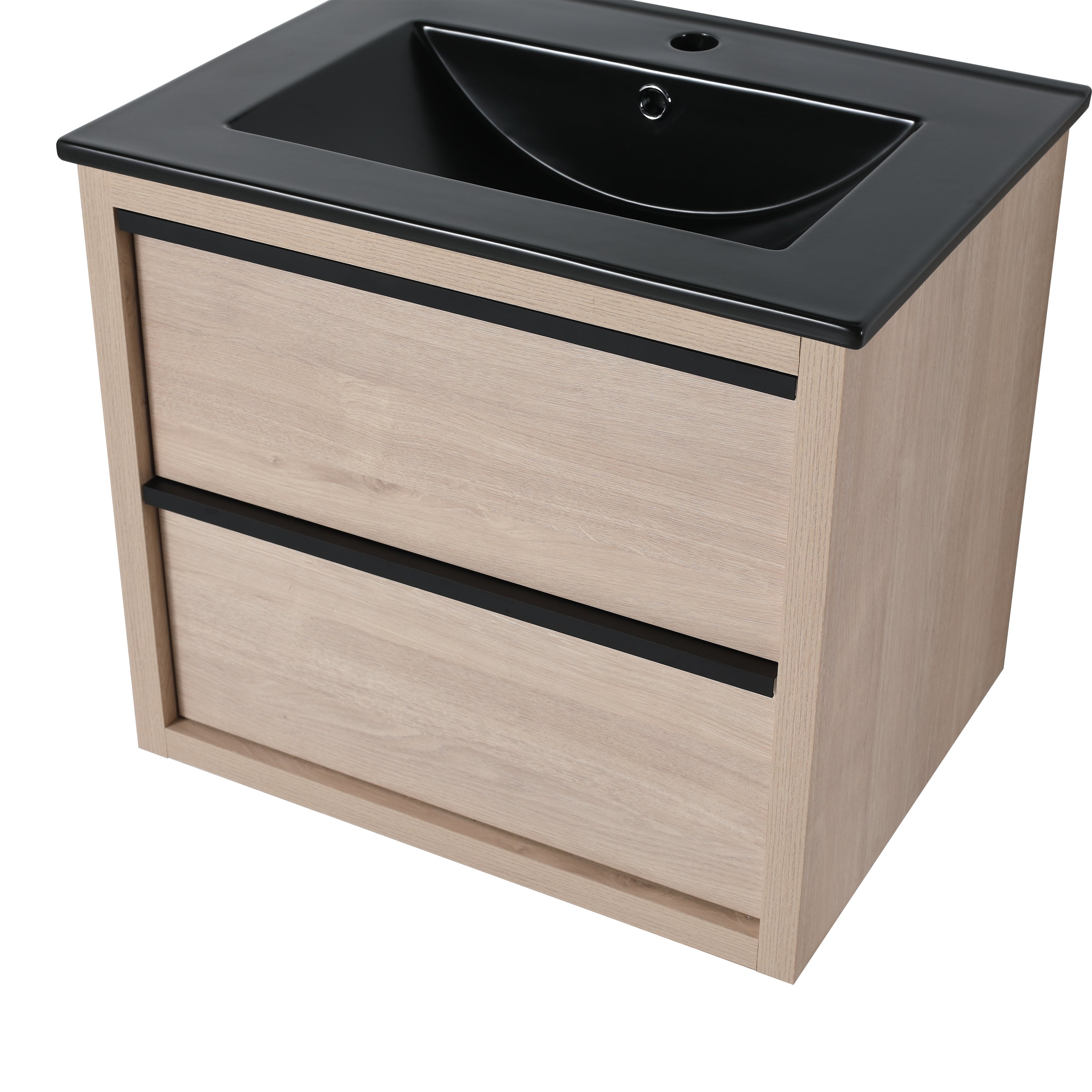 Wall-Mounted Plywood Bathroom Vanity Set in Plain Light Oak with Integrated Sink