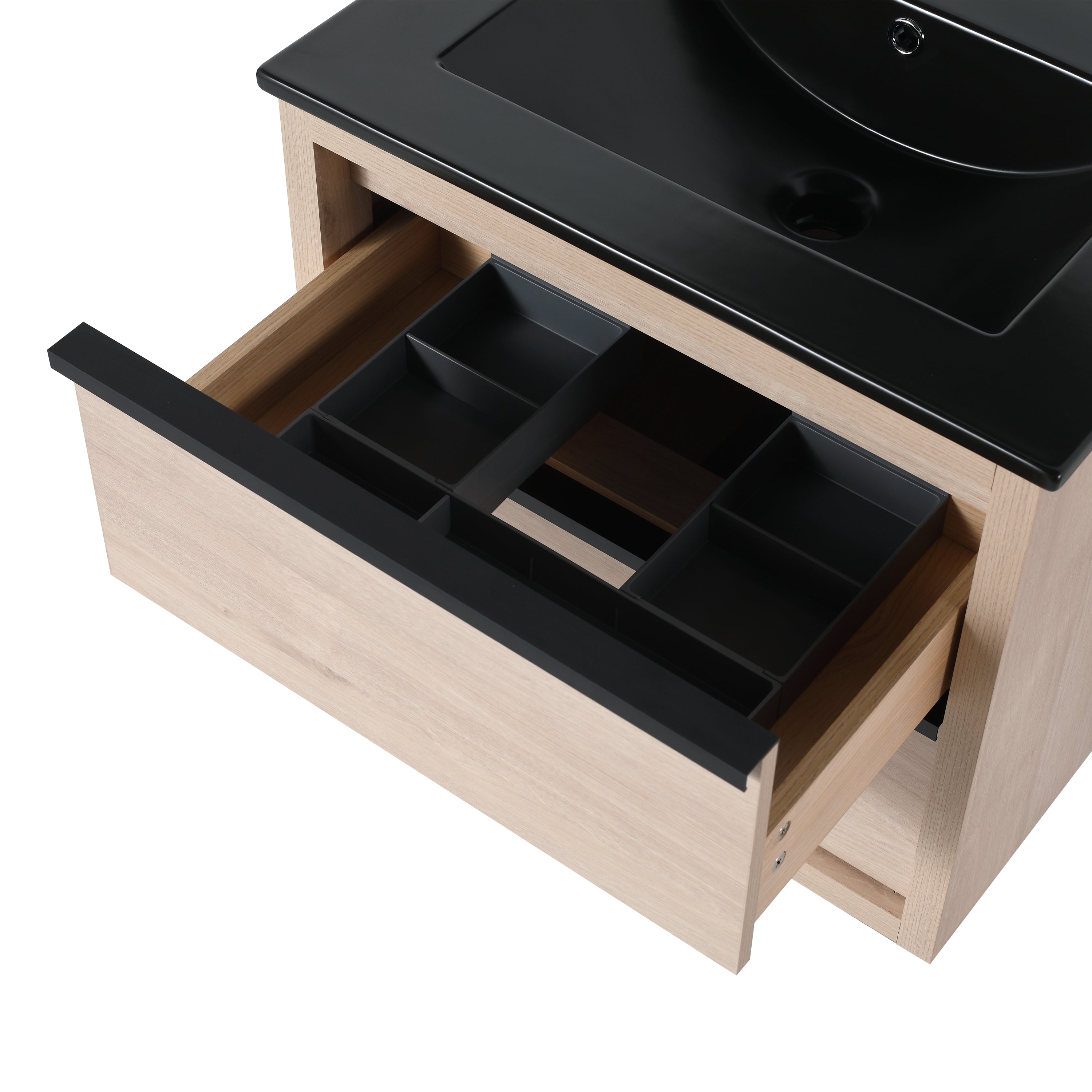 Wall-Mounted Plywood Bathroom Vanity Set in Plain Light Oak with Integrated Sink