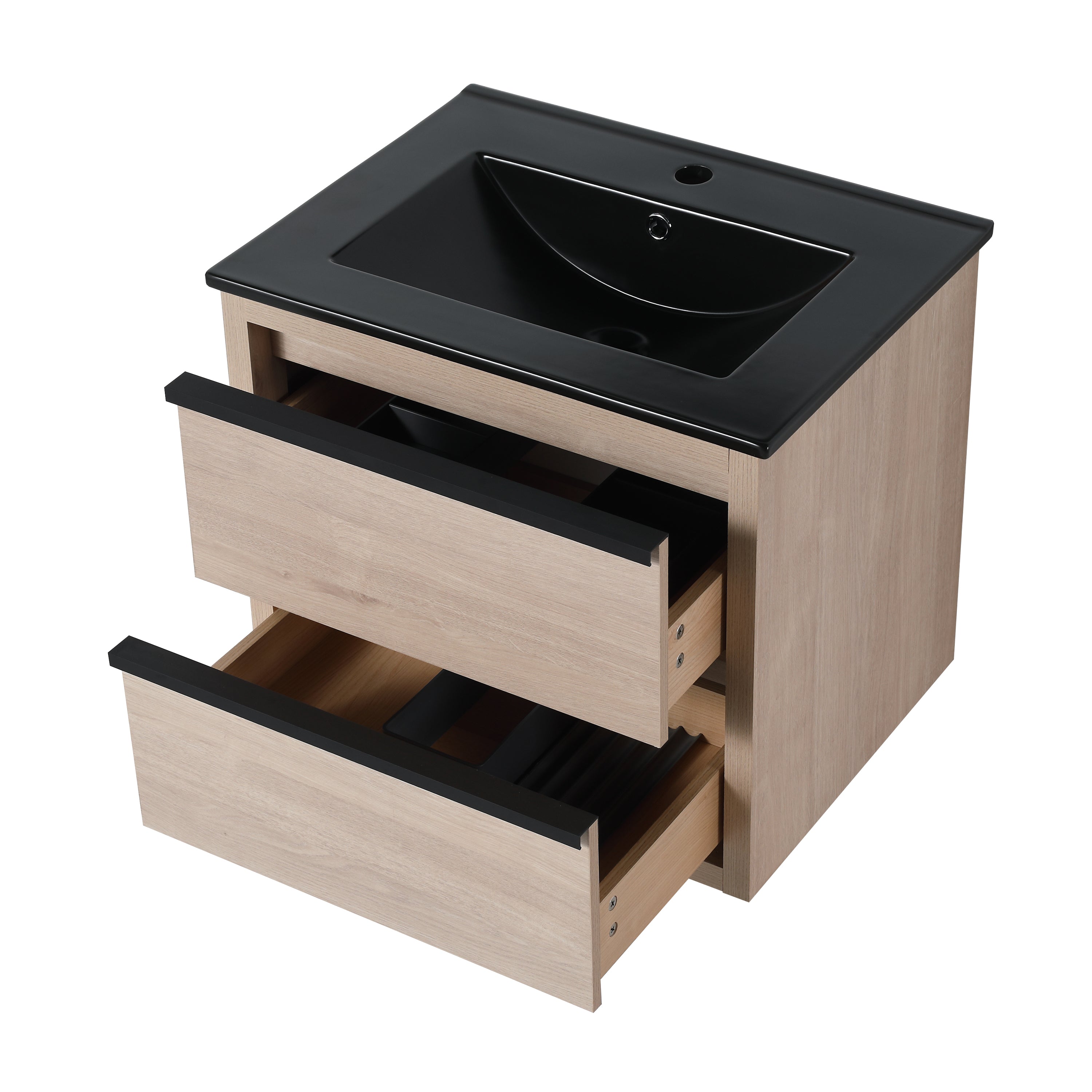 Wall-Mounted Plywood Bathroom Vanity Set in Plain Light Oak with Integrated Sink