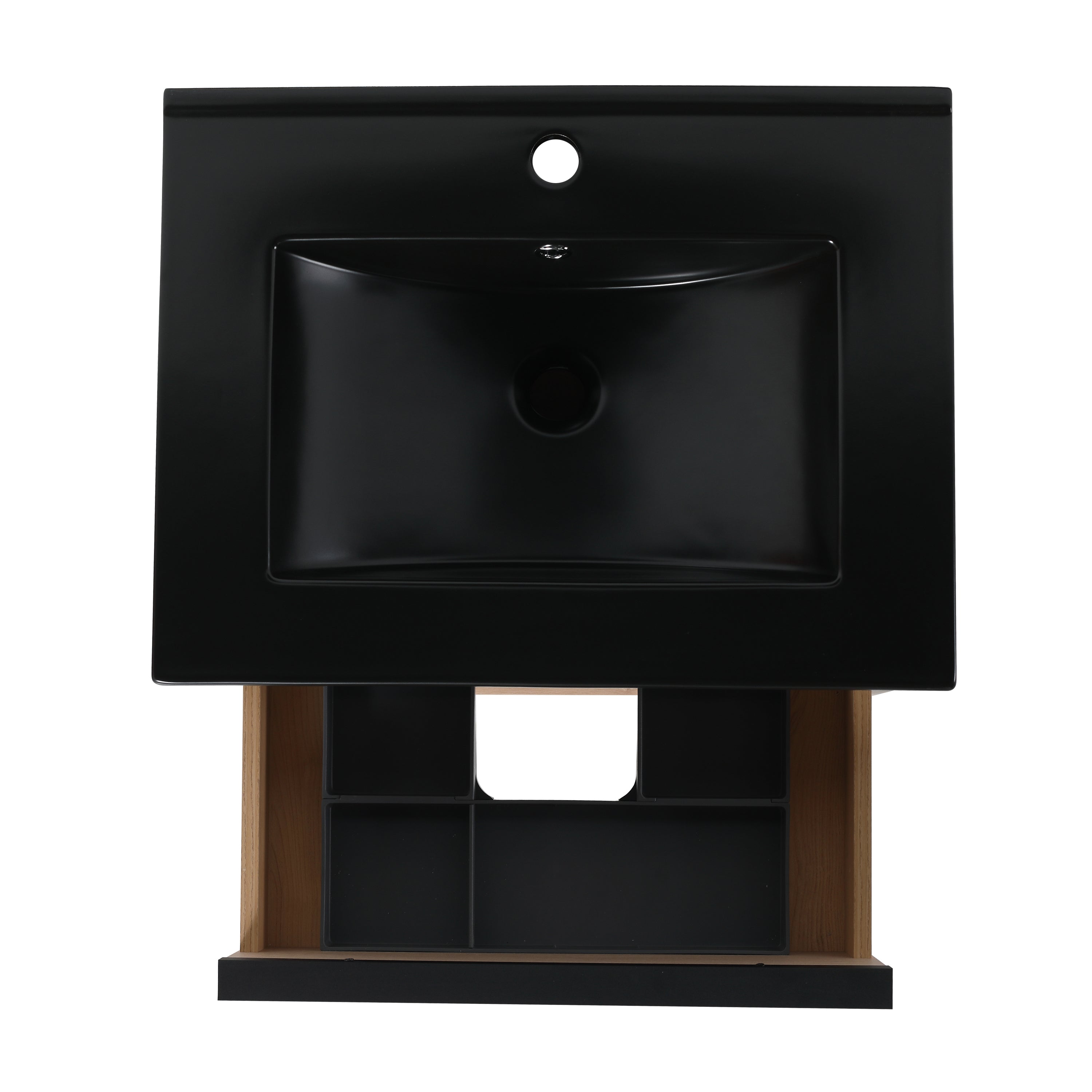 Wall-Mounted Plywood Bathroom Vanity Set in Plain Light Oak with Integrated Sink