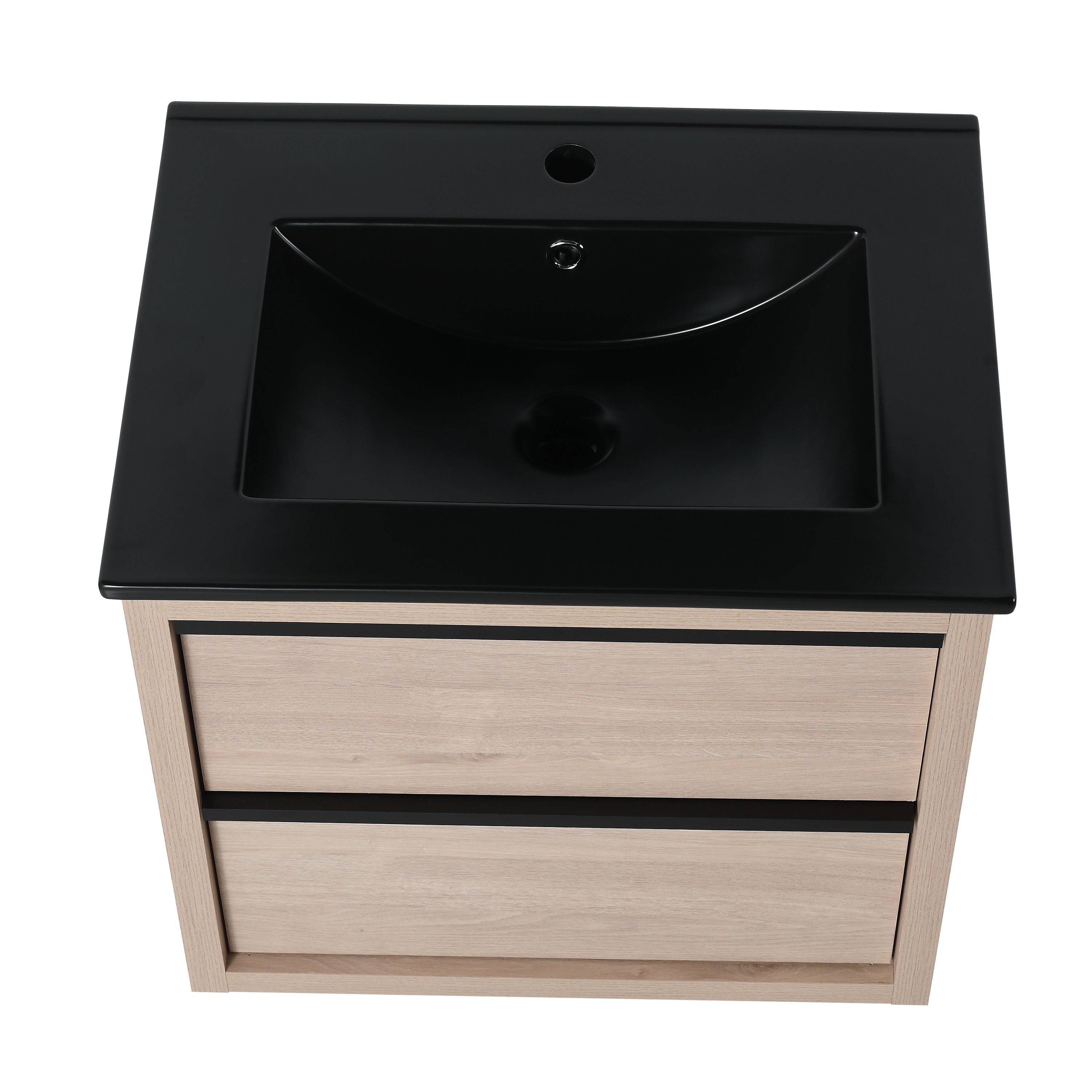 Wall-Mounted Plywood Bathroom Vanity Set in Plain Light Oak with Integrated Sink