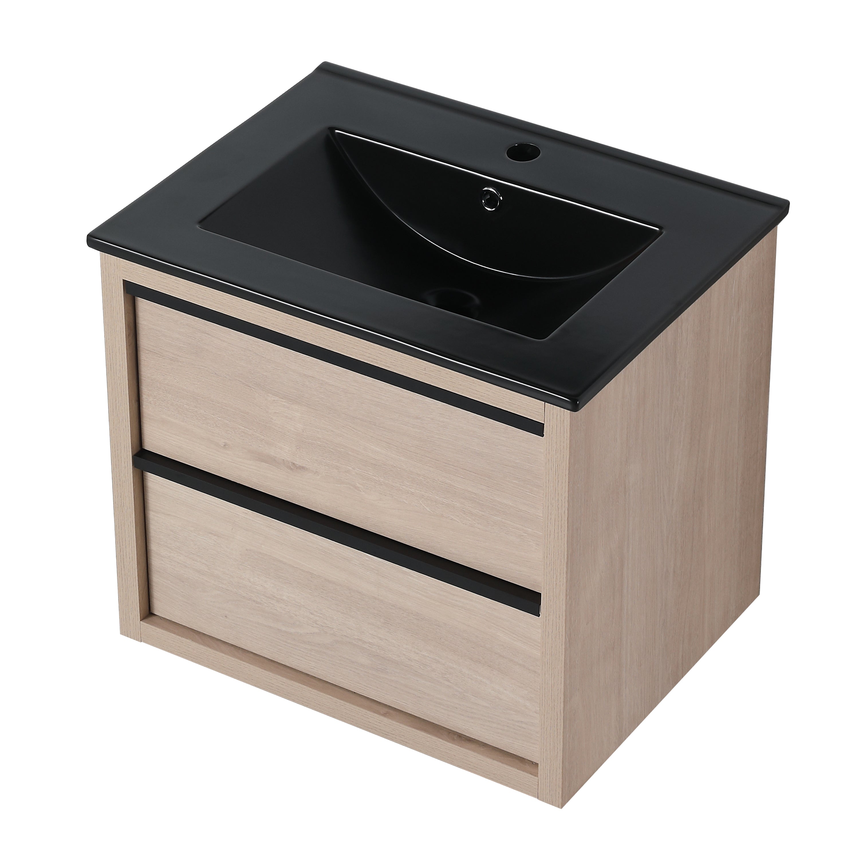 Wall-Mounted Plywood Bathroom Vanity Set in Plain Light Oak with Integrated Sink