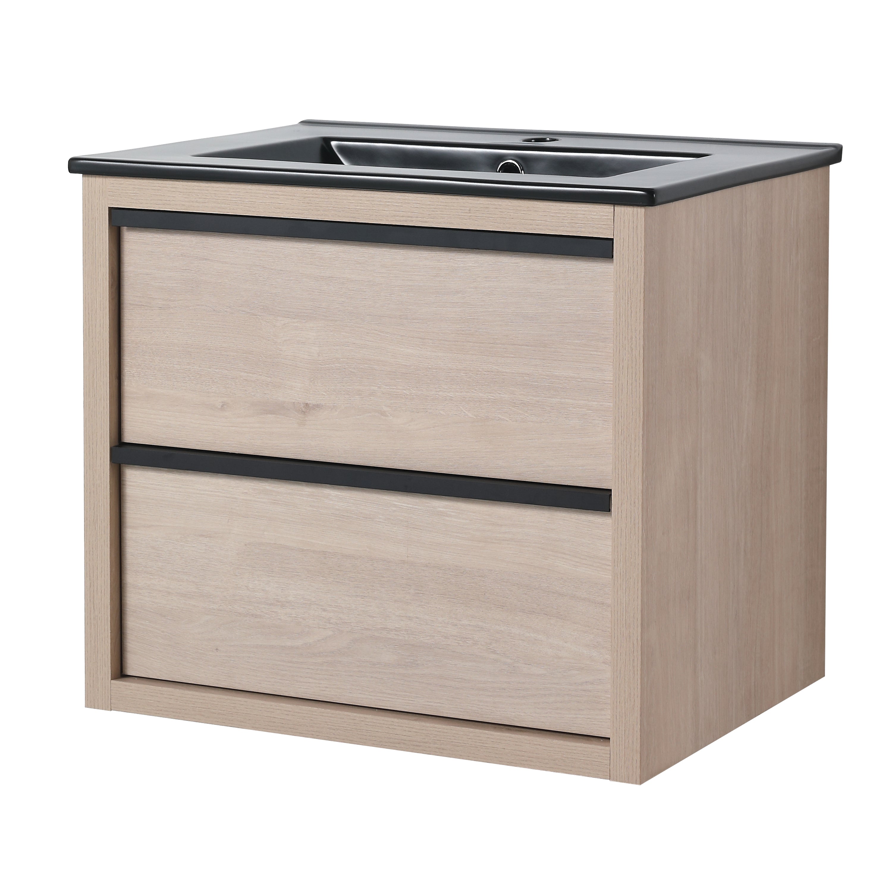 Wall-Mounted Plywood Bathroom Vanity Set in Plain Light Oak with Integrated Sink