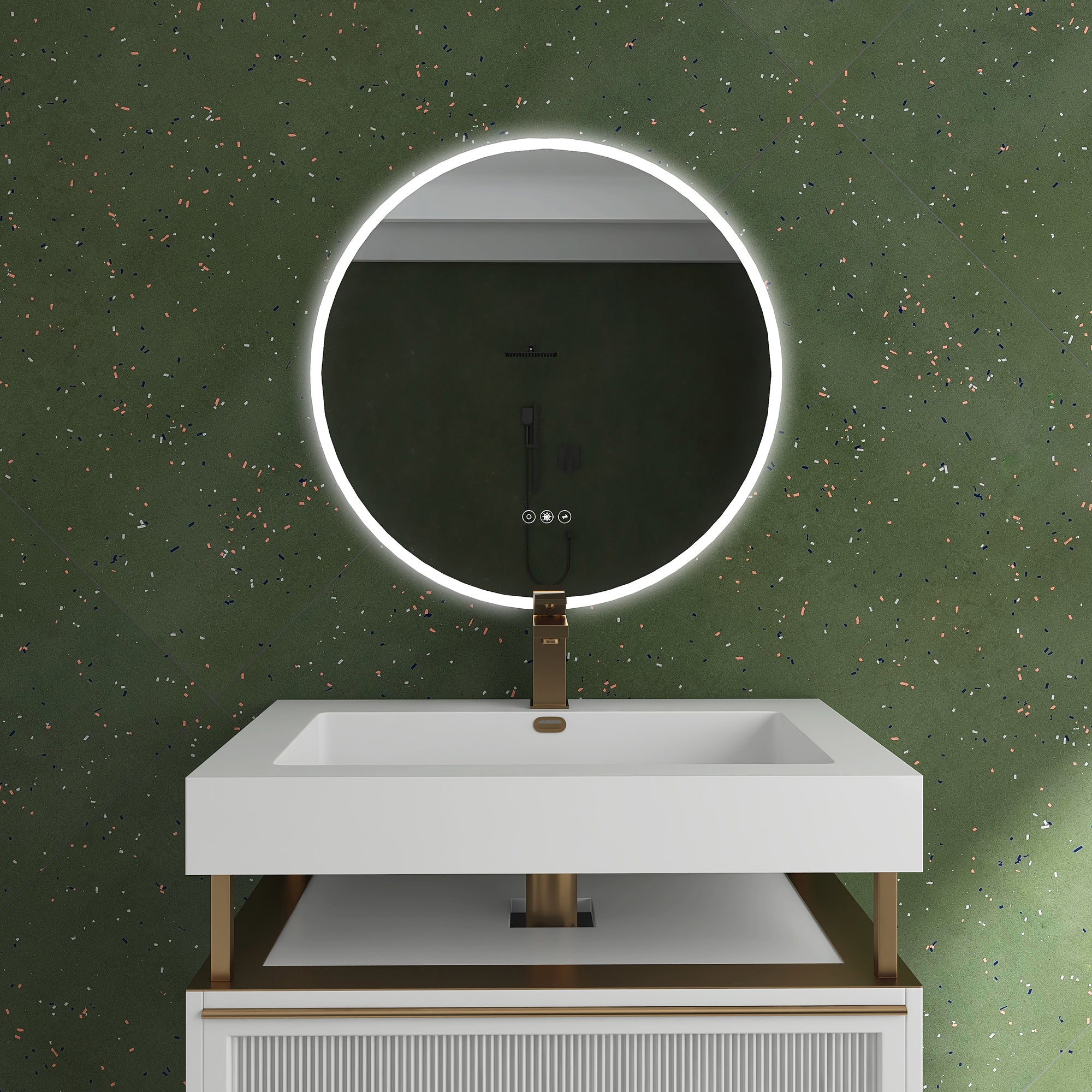 26" Acrylic led round mirror anti fog switch Touch bathroom