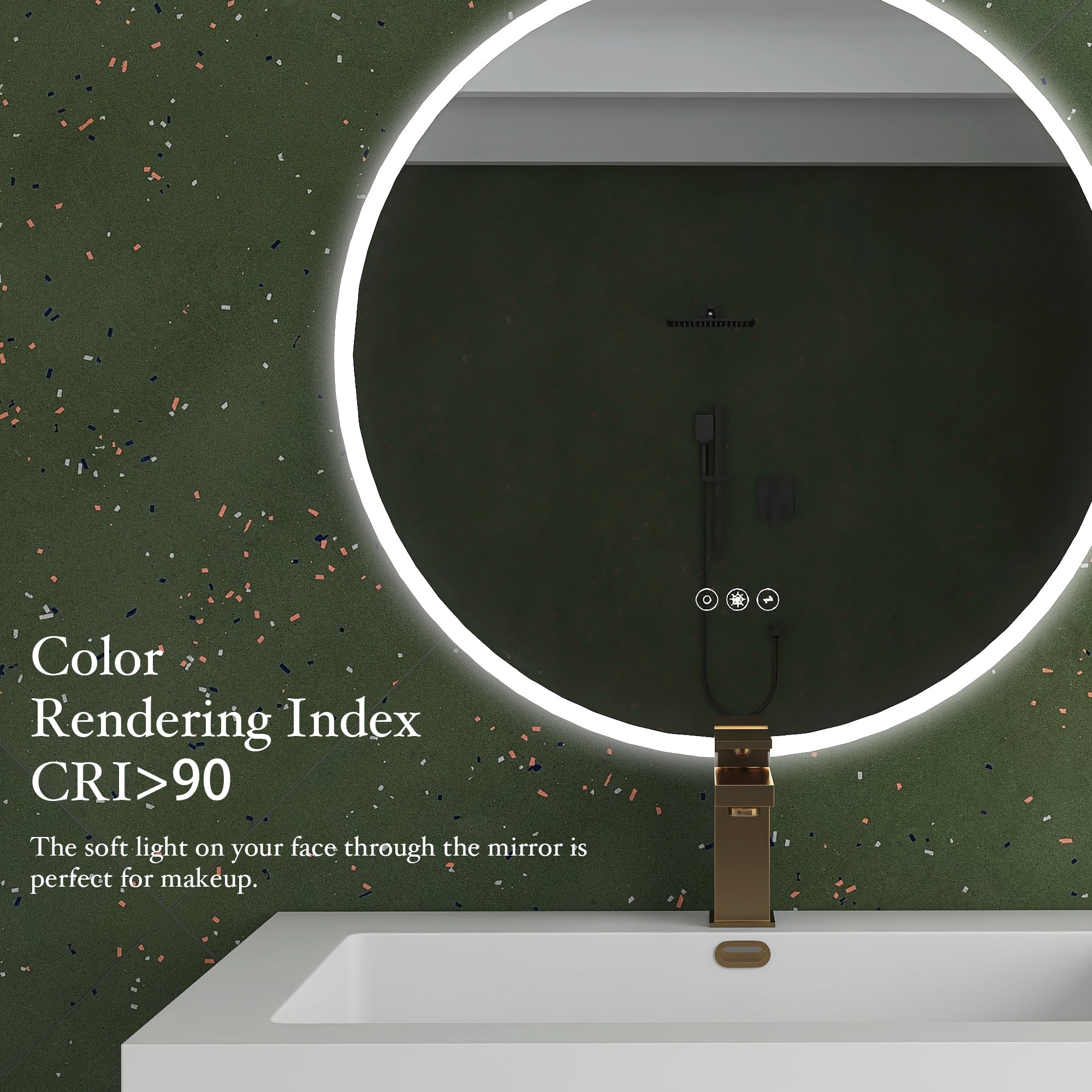 26" Acrylic led round mirror anti fog switch Touch bathroom