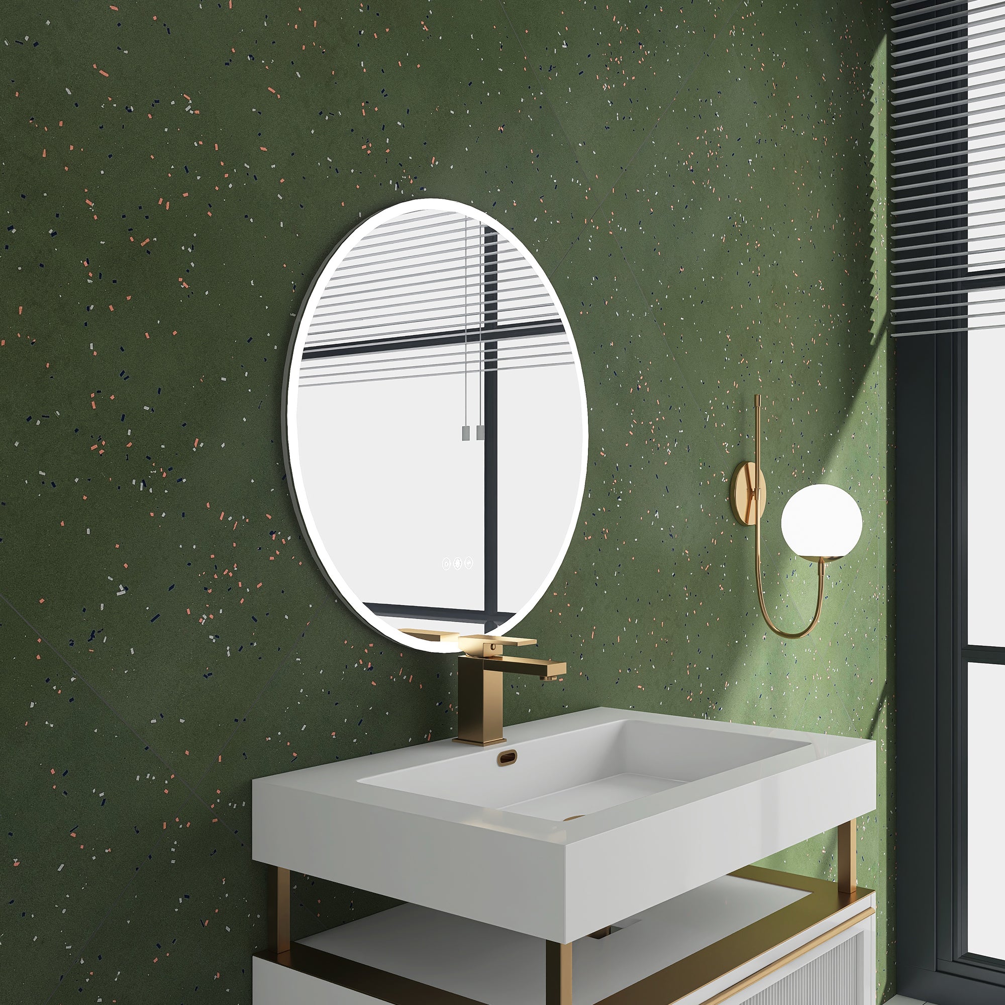 26" Acrylic led round mirror anti fog switch Touch bathroom