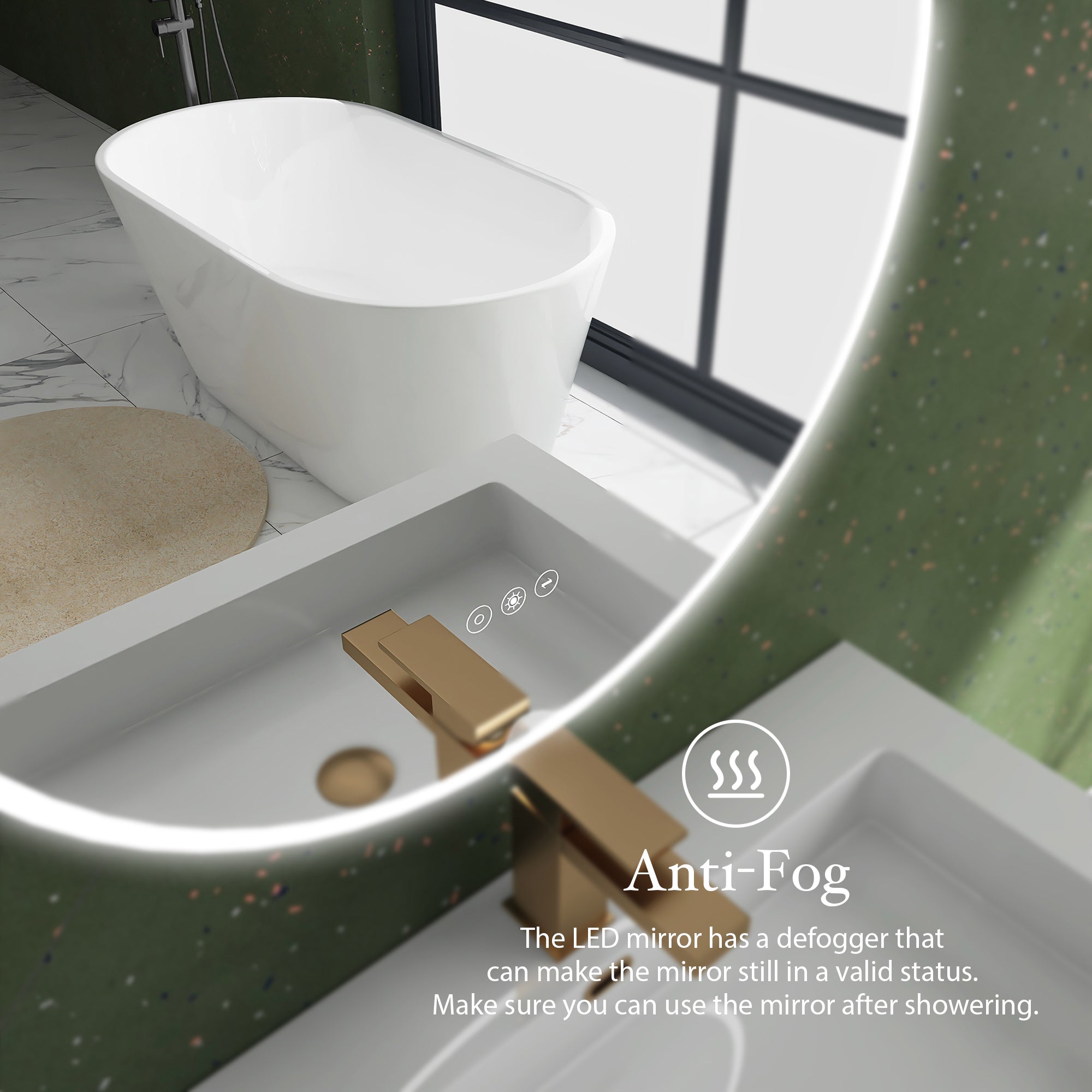 26" Acrylic led round mirror anti fog switch Touch bathroom