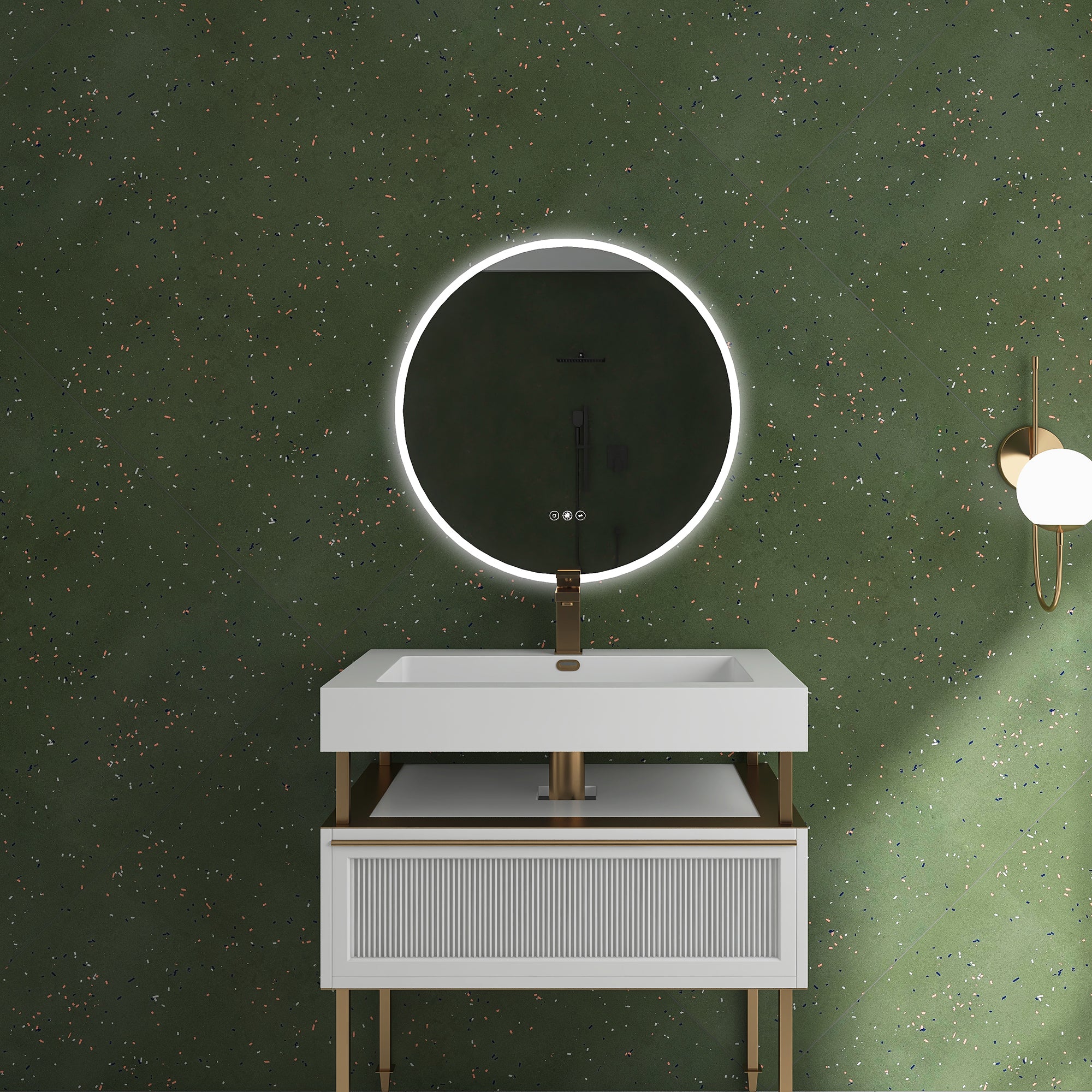 26" Acrylic led round mirror anti fog switch Touch bathroom