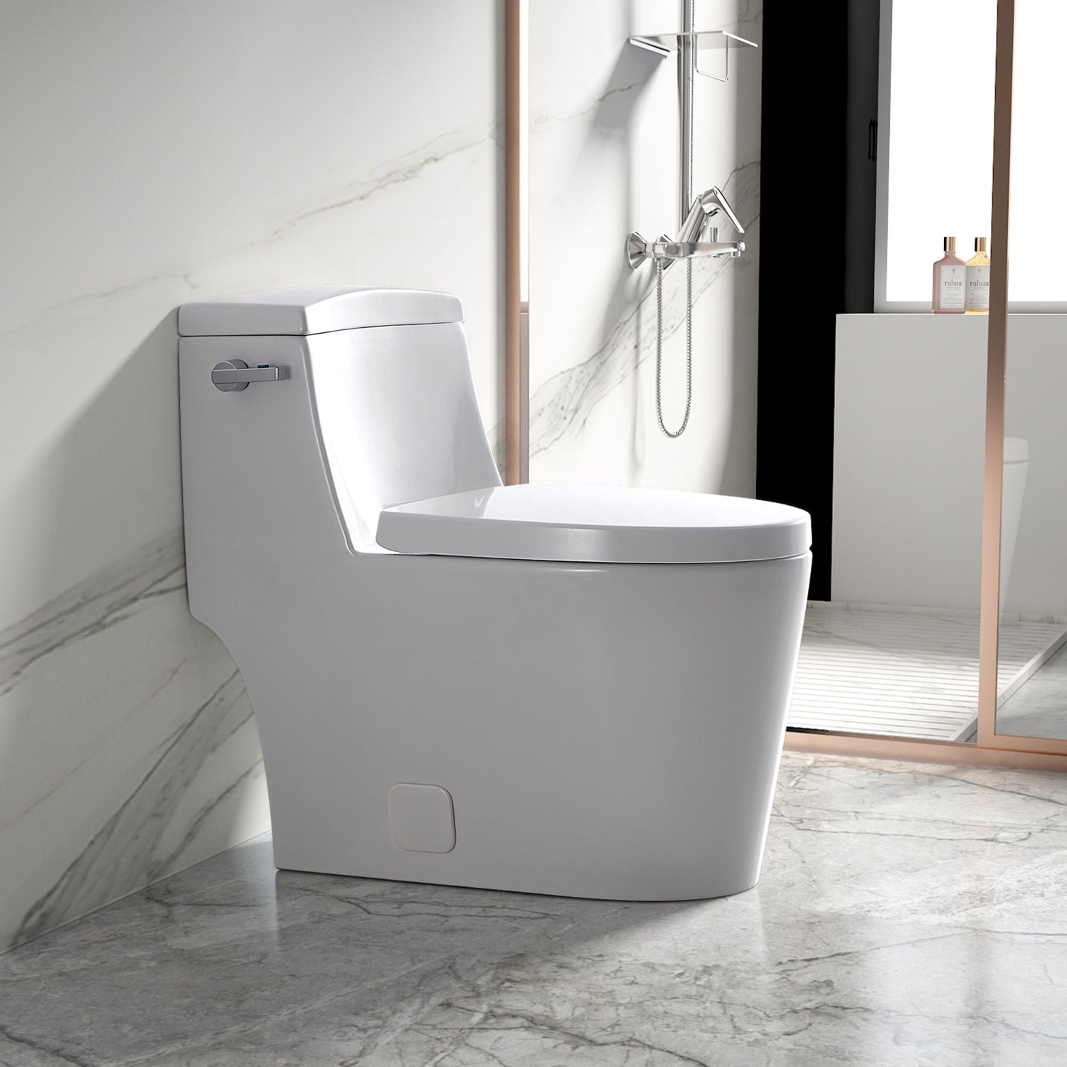 1-piece 0.88/1.28 GPF Dual Flush Elongated Toilet in White Seat Included