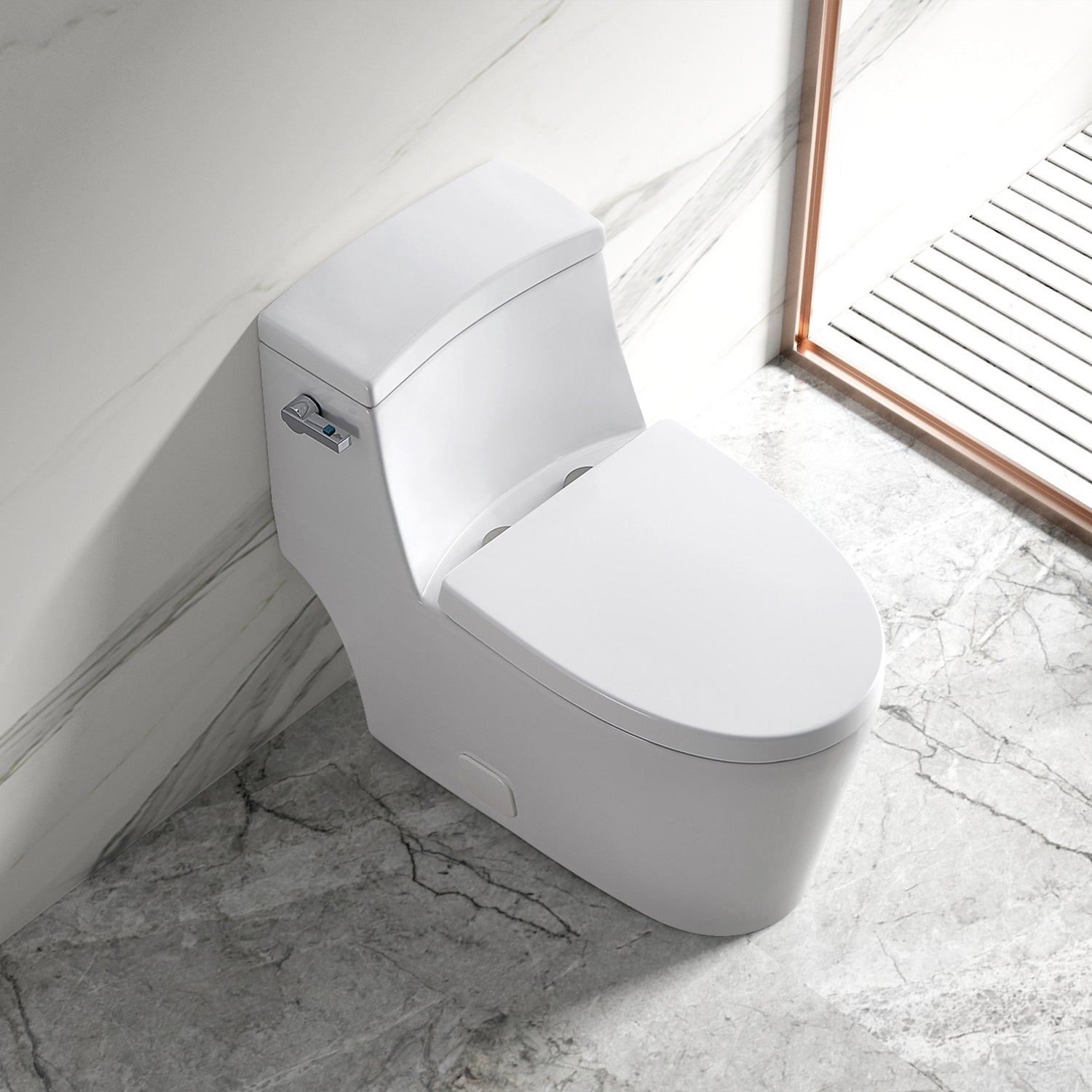 1-piece 0.88/1.28 GPF Dual Flush Elongated Toilet in White Seat Included