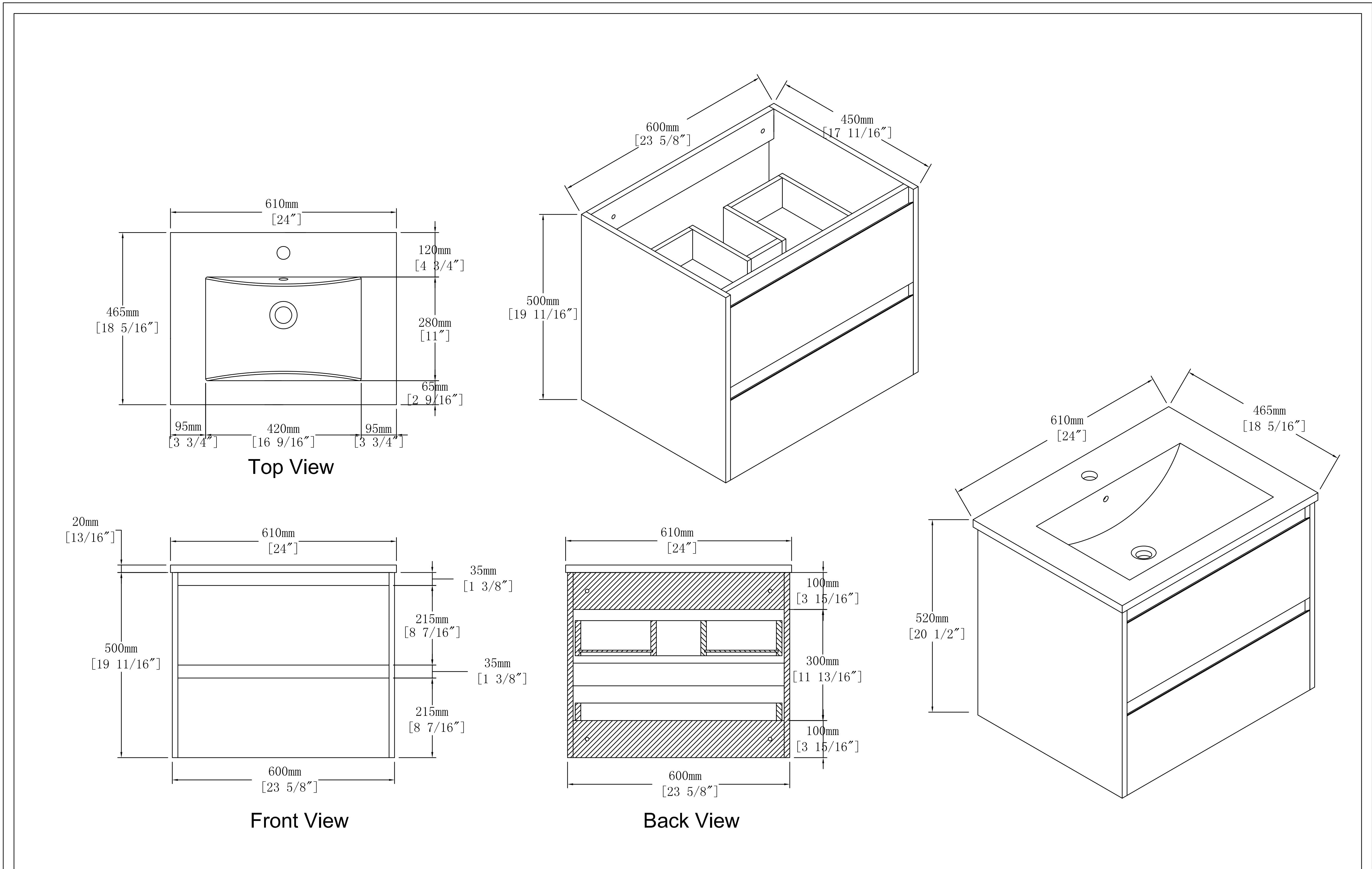 24 in. Plywood Wall-Mounted Bathroom Vanity Set with Culture Marble Sink and Soft-close Drawers