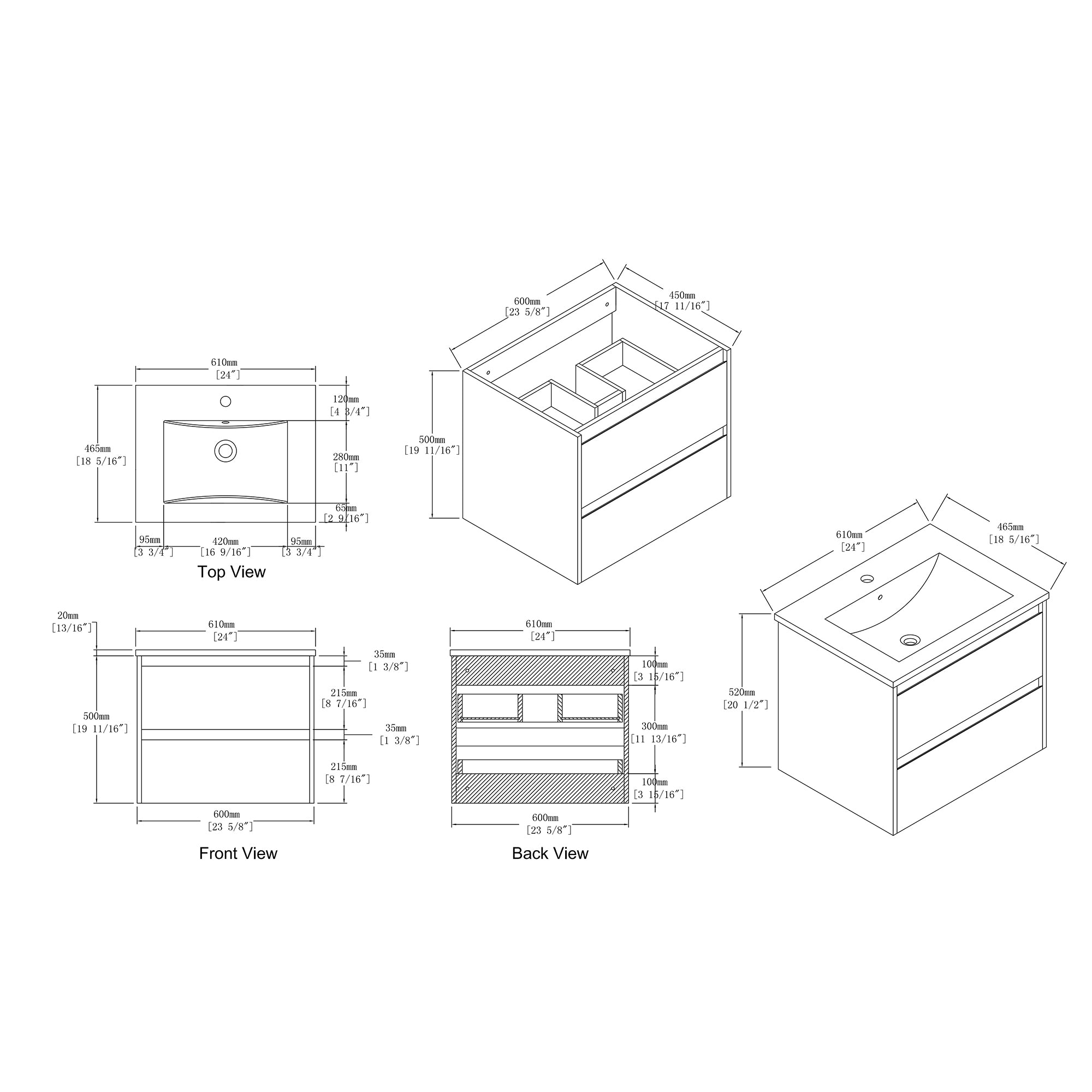 Wall-Mounted Plywood Bathroom Vanity Set with Integrated Sink