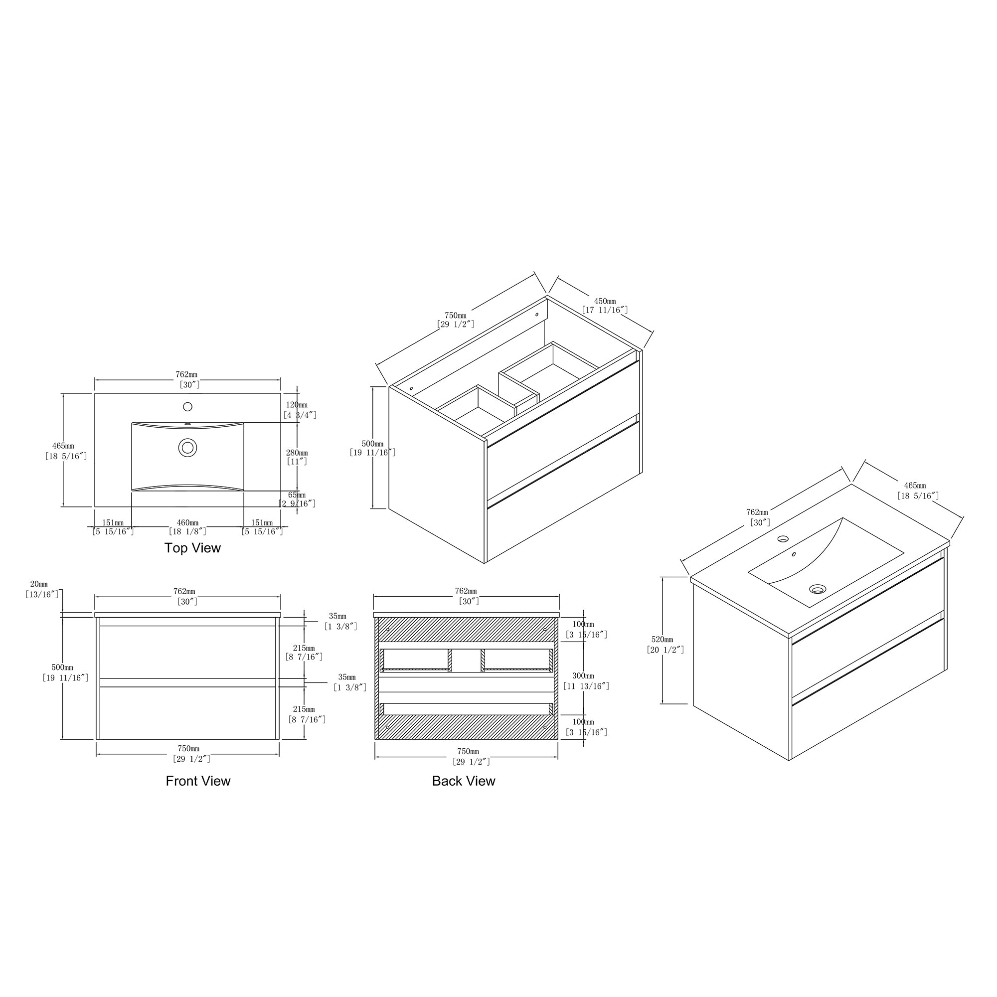 Wall-Mounted Plywood Bathroom Vanity Set with Integrated Sink