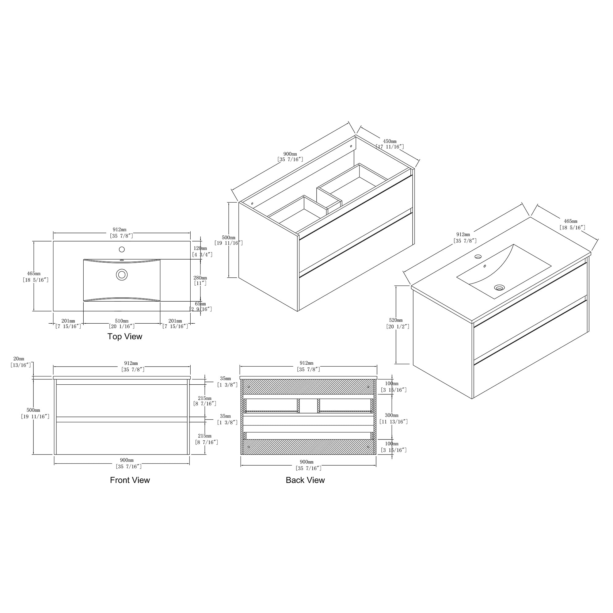 Wall-Mounted Plywood Bathroom Vanity Set with Integrated Sink