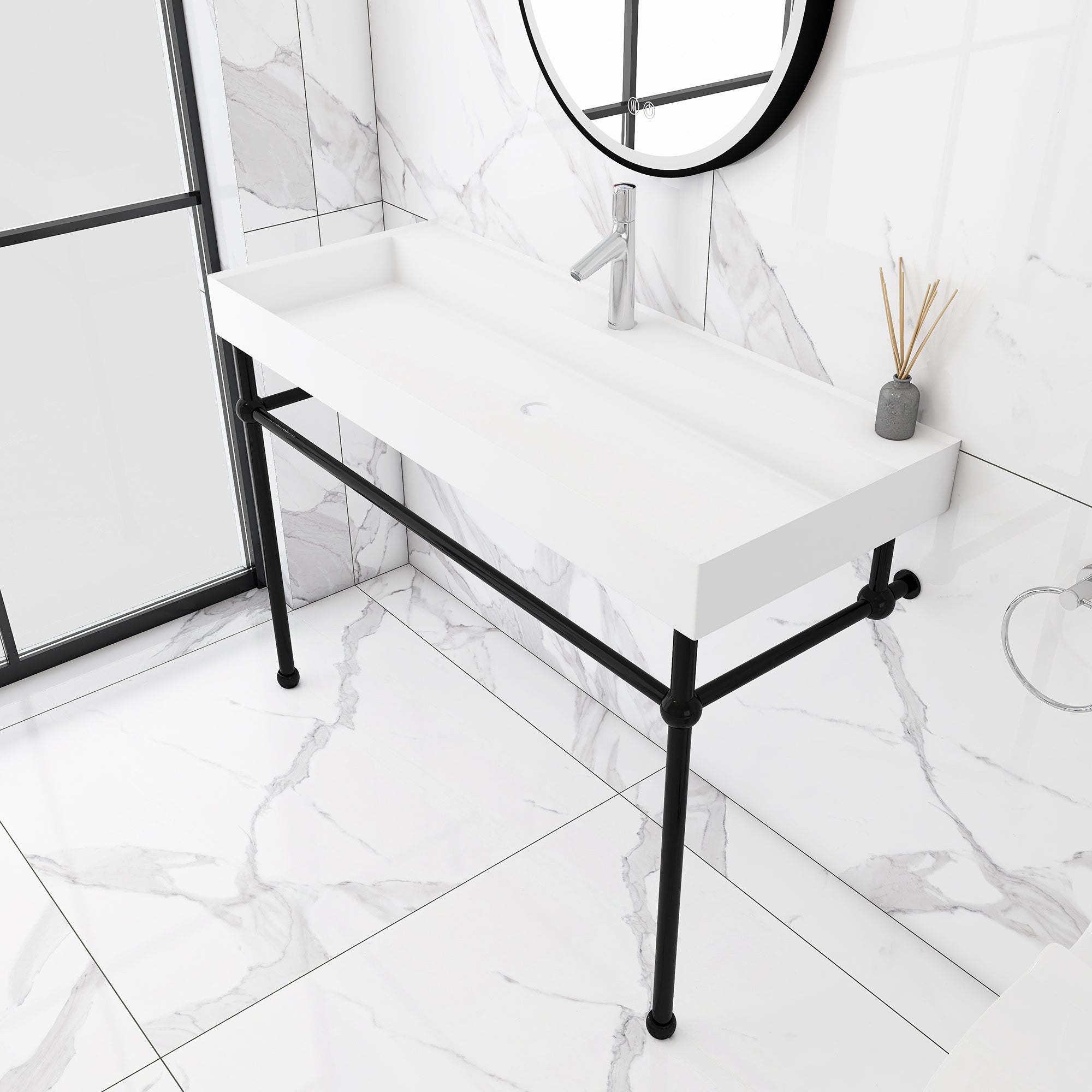 Rectangle Solid Surface Console Bathroom Sink with Drain Hole