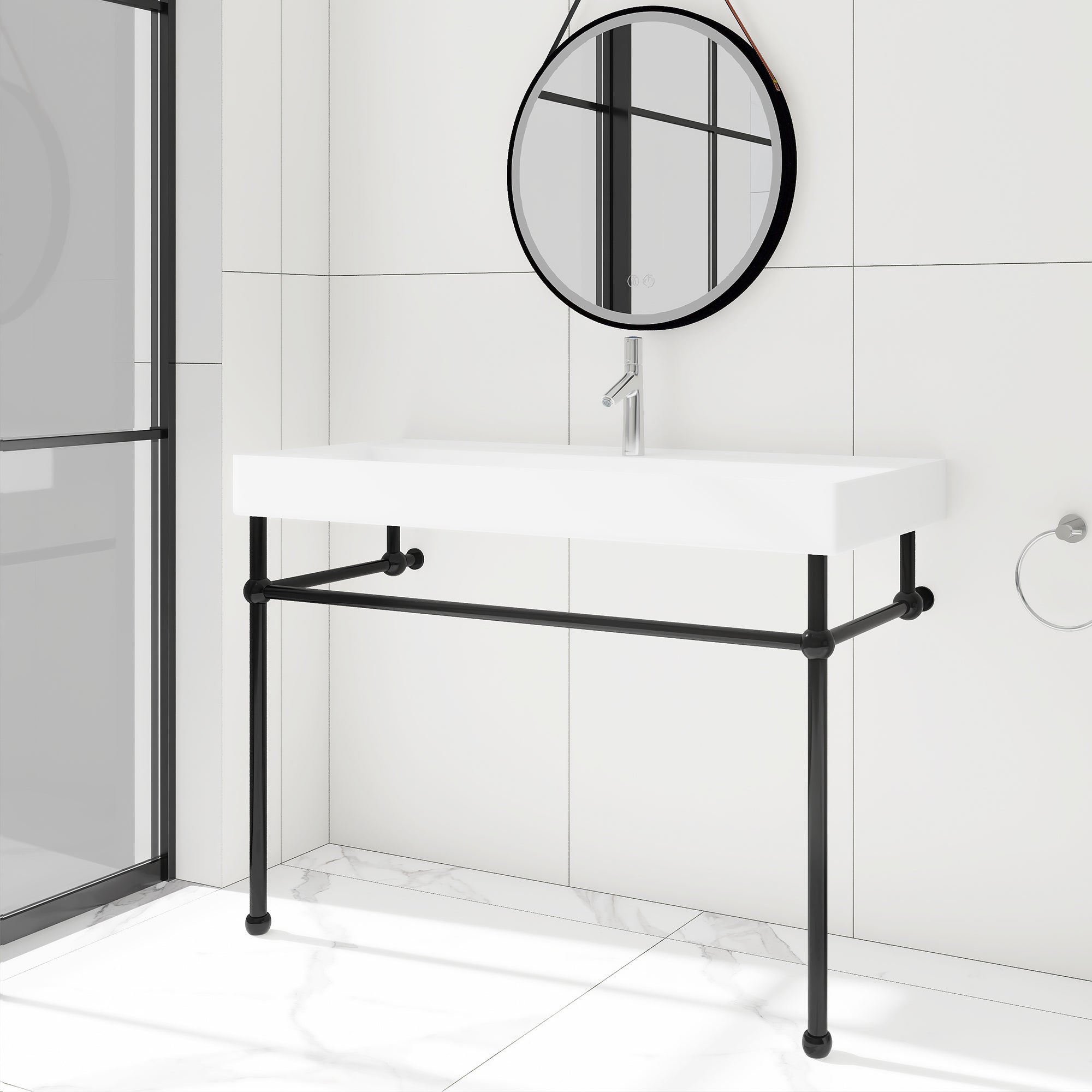 Rectangle Solid Surface Console Bathroom Sink with Drain Hole