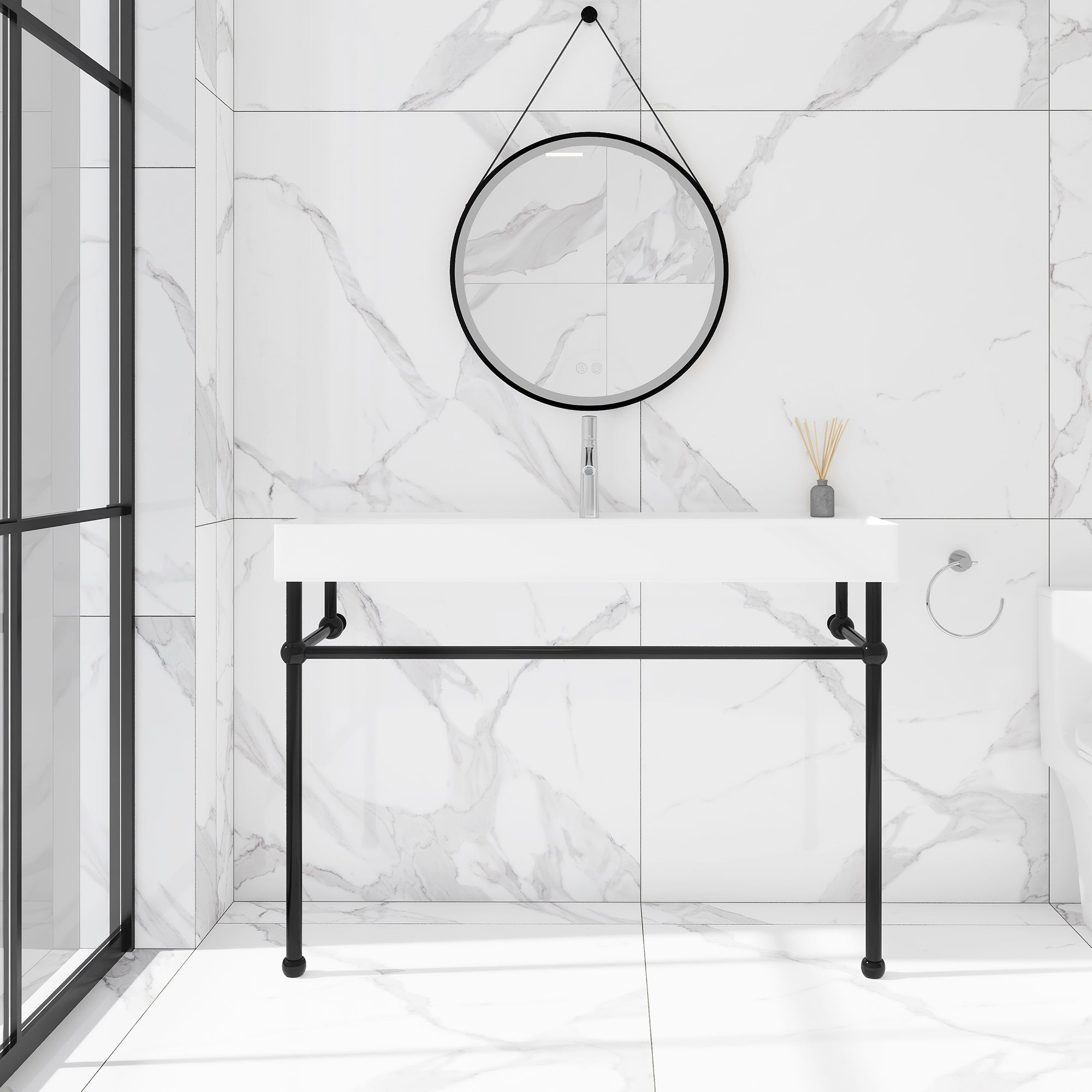 Rectangle Solid Surface Console Bathroom Sink with Drain Hole