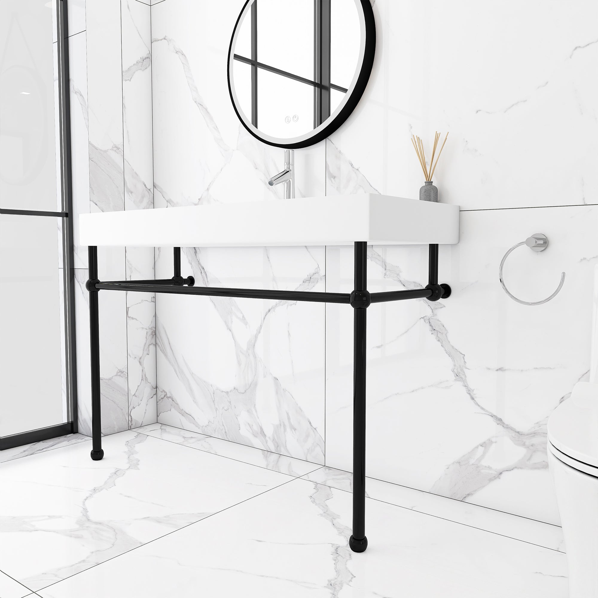 Rectangle Solid Surface Console Bathroom Sink with Drain Hole