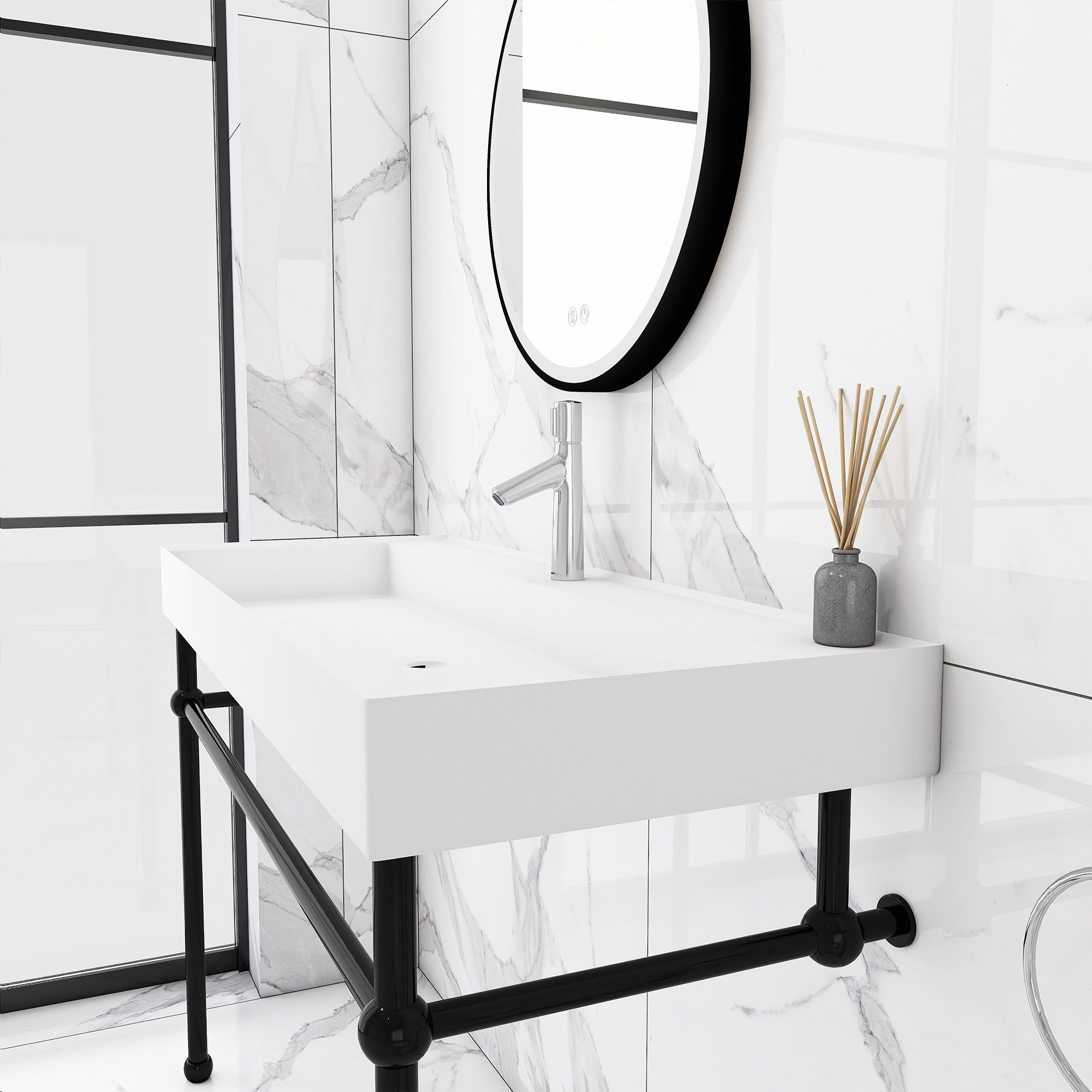 Rectangle Solid Surface Console Bathroom Sink with Drain Hole