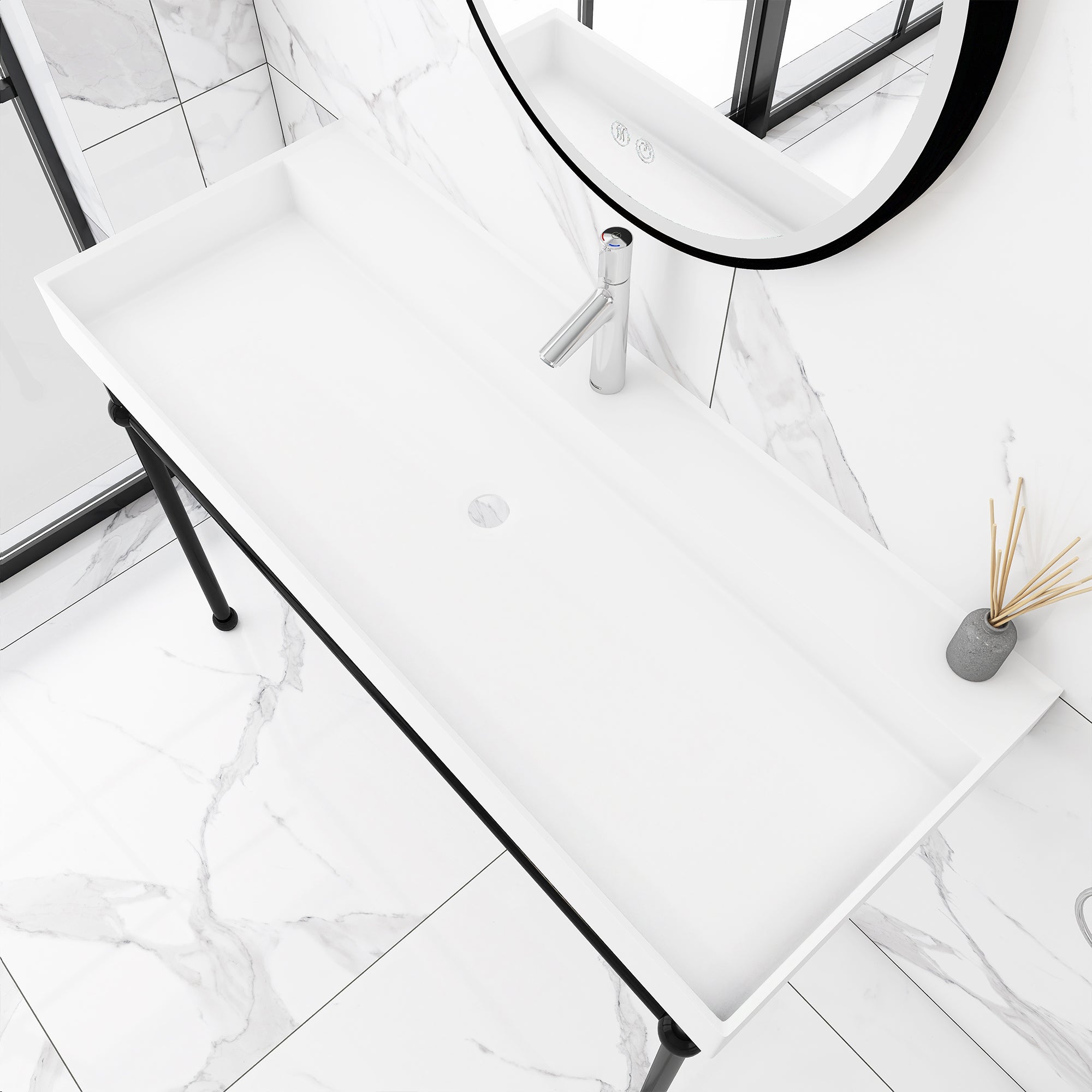 Rectangle Solid Surface Console Bathroom Sink with Drain Hole