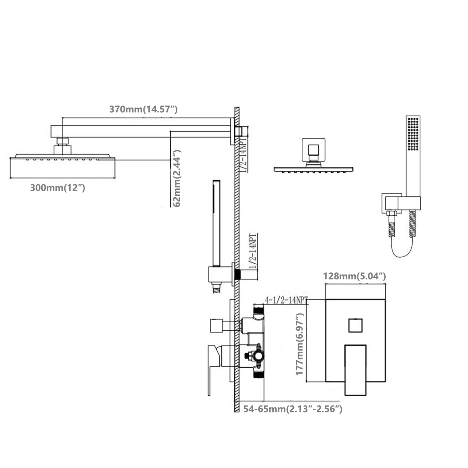 12" Rain Shower Head Systems Wall Mounted Shower