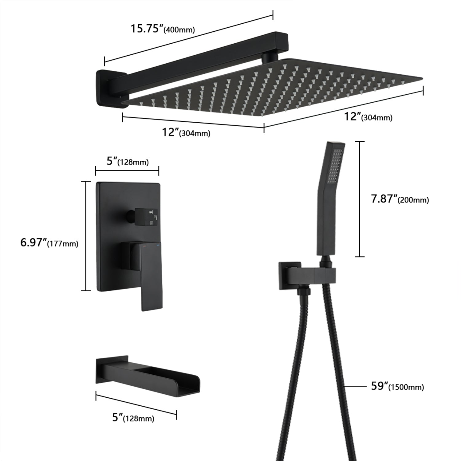 12" Rain Shower Systems Wall Mounted with Rough-in Valve