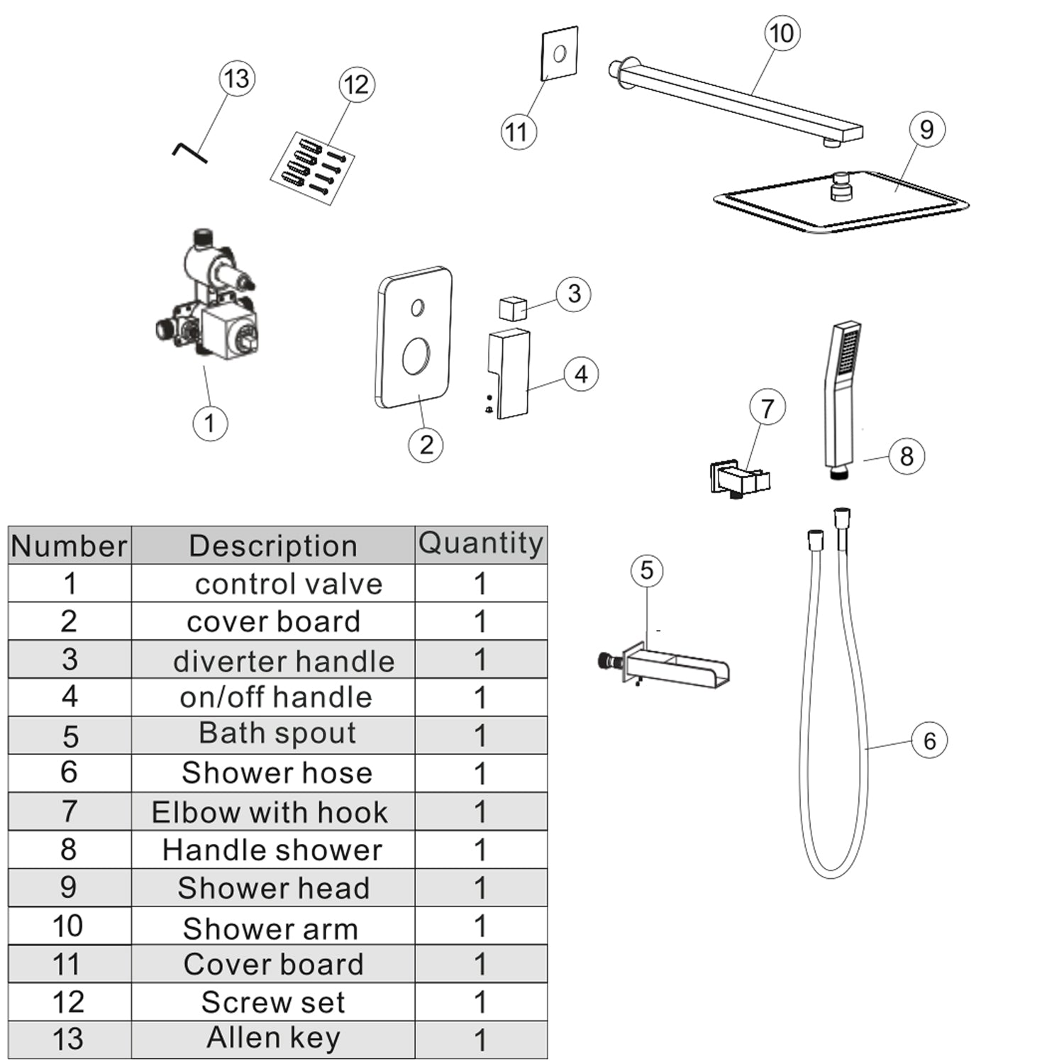 12" Rain Shower Systems Wall Mounted with Rough-in Valve