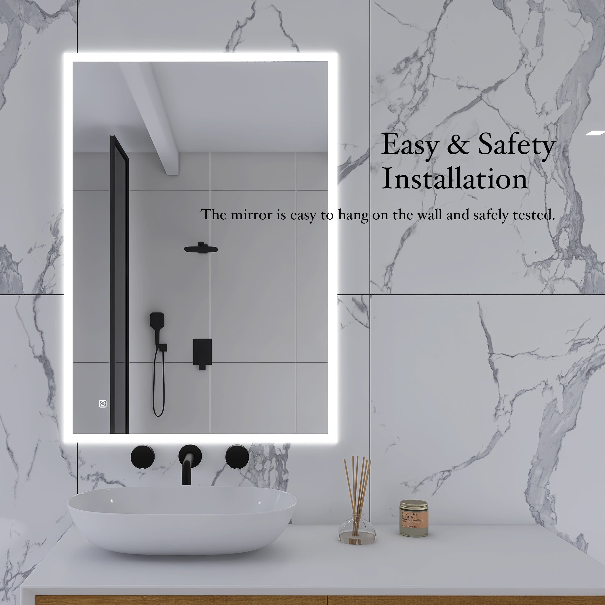 3041Rectangular Frameless Wall-Mount Anti-Fog LED Light Bathroom Vanity Mirror