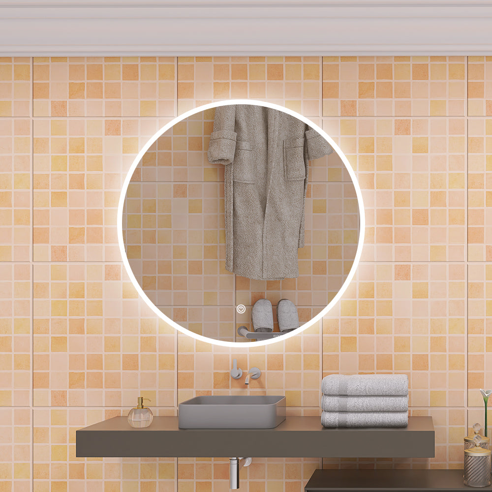 28 in. W x 28 in. H Large Round Frameless Wall-Mount Anti-Fog LED Light Bathroom Vanity Mirror