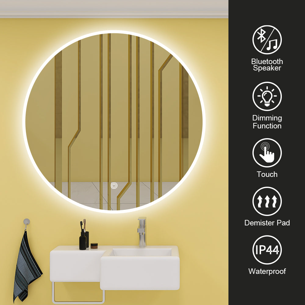28 in. W x 28 in. H Large Round Frameless Wall-Mount Anti-Fog LED Light Bathroom Vanity Mirror