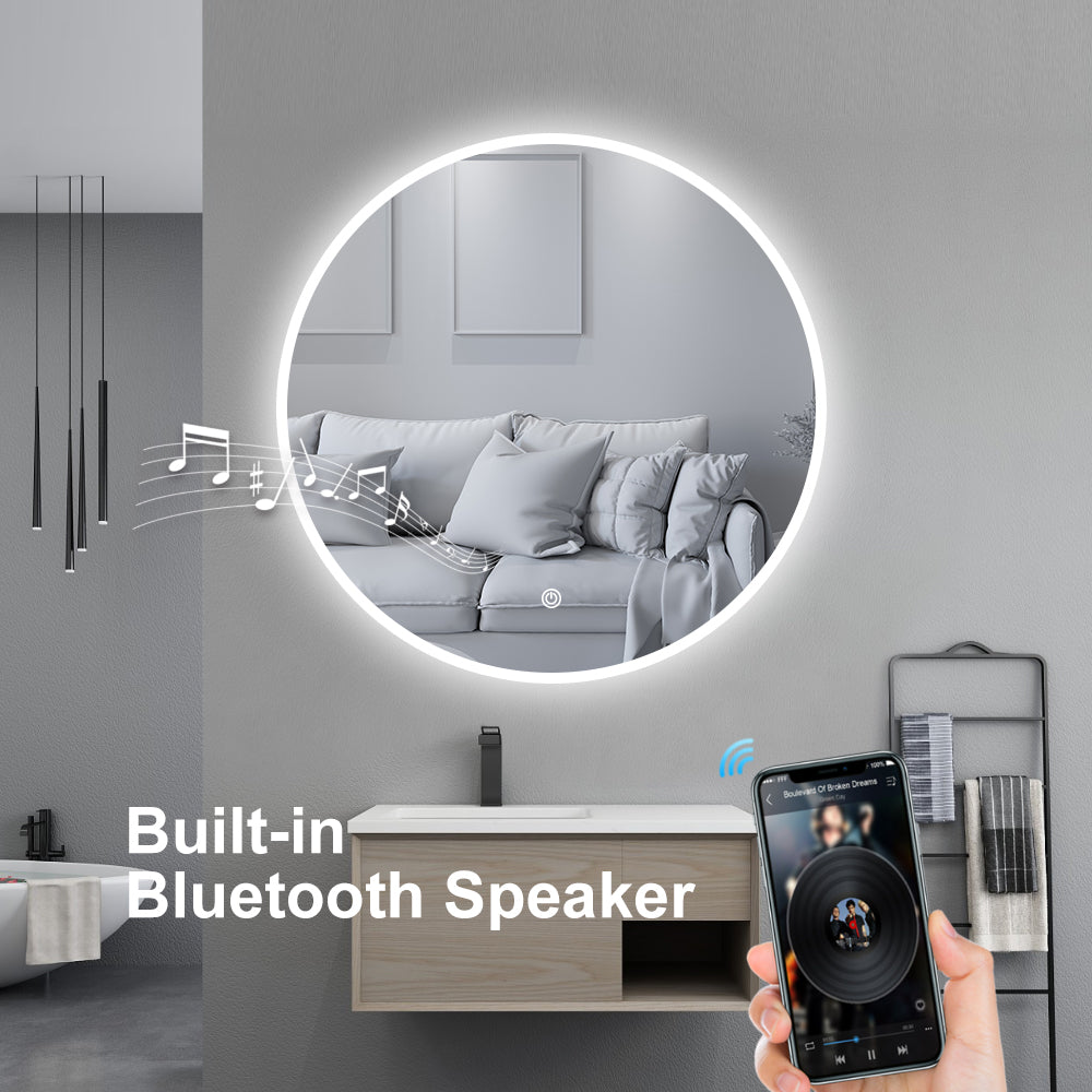 28 in. W x 28 in. H Large Round Frameless Wall-Mount Anti-Fog LED Light Bathroom Vanity Mirror