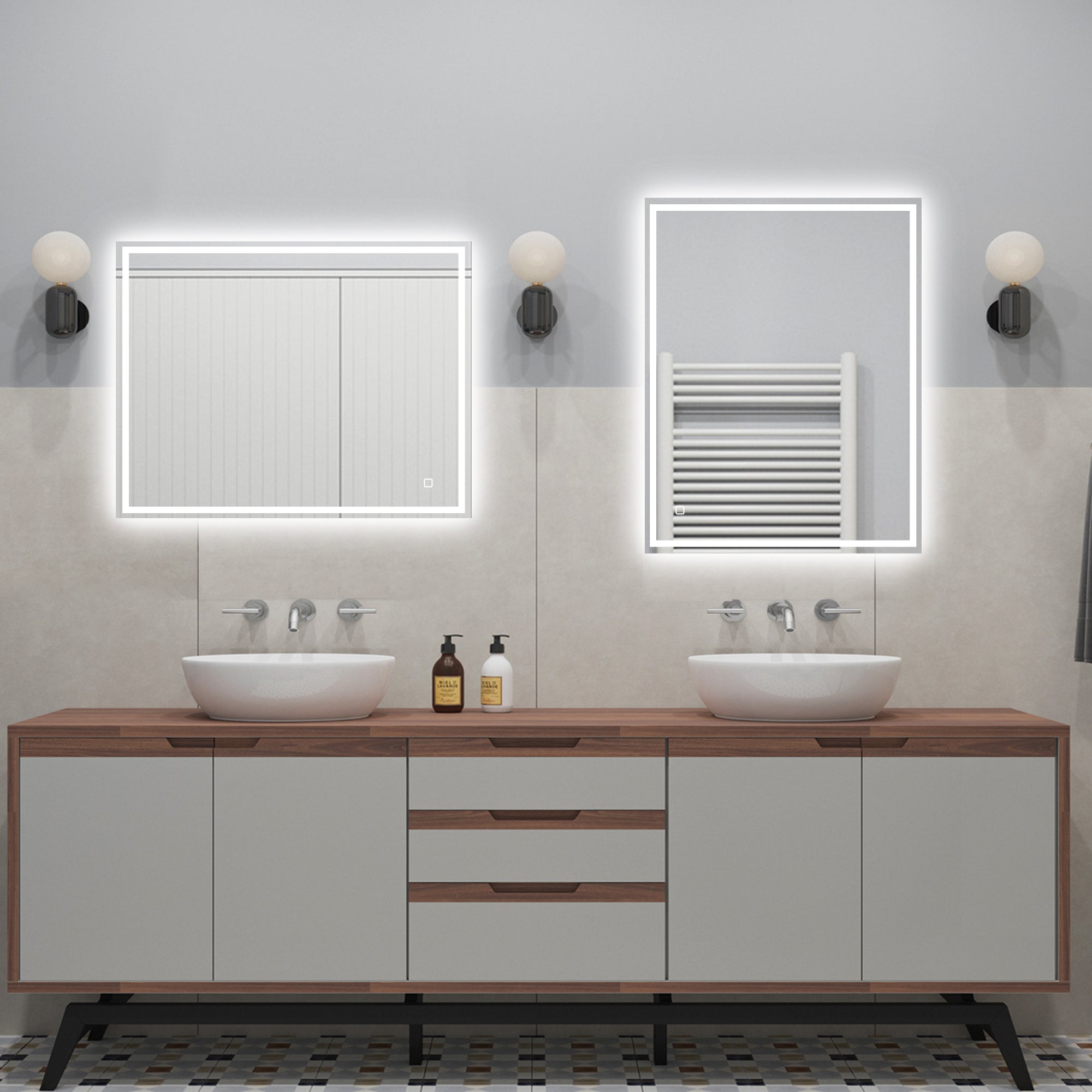 28 in. W x 35 in. H Large Rectangular  Frameless Wall-Mount Bathroom Vanity Mirror with Anti-Fog LED Light