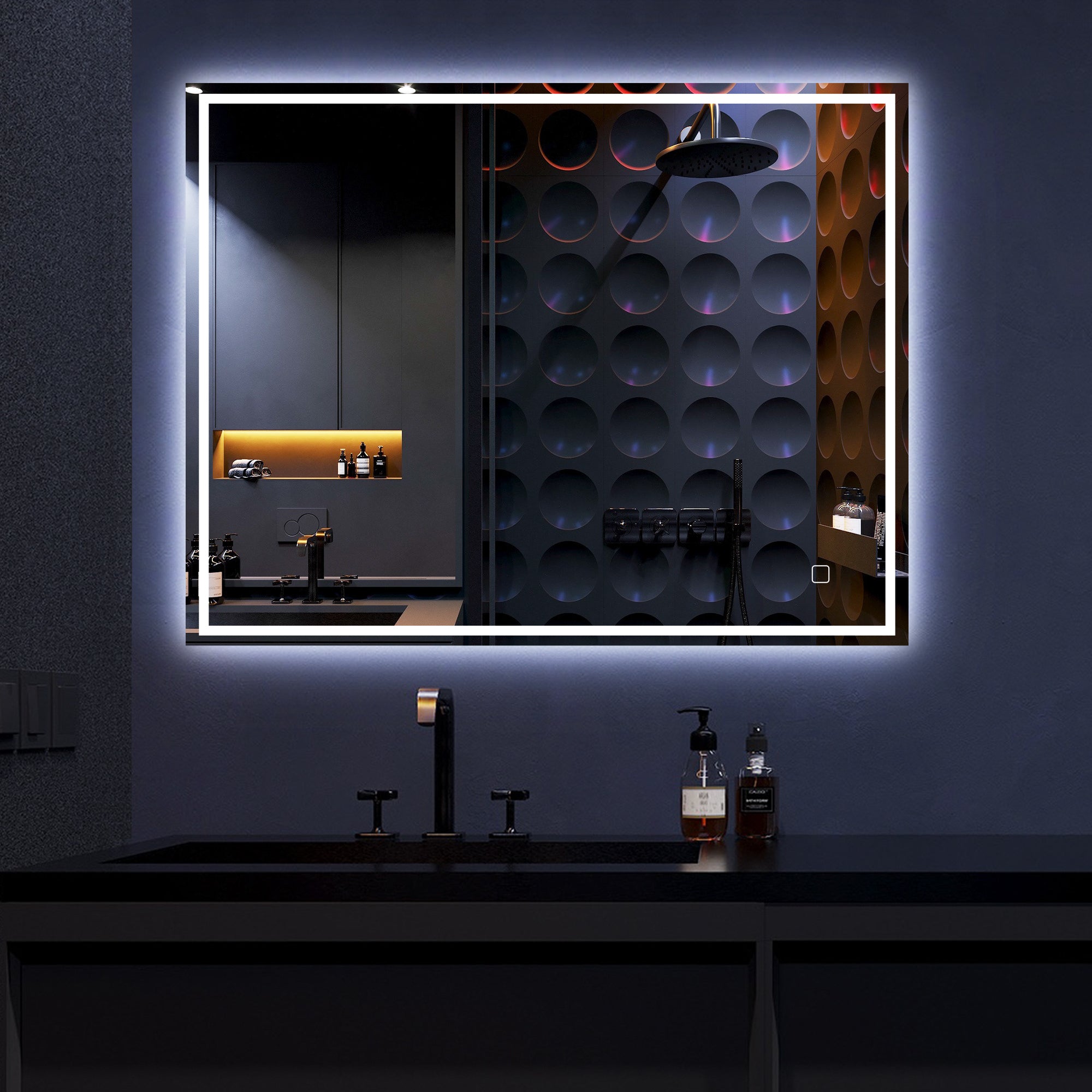 28 in. W x 35 in. H Large Rectangular  Frameless Wall-Mount Bathroom Vanity Mirror with Anti-Fog LED Light