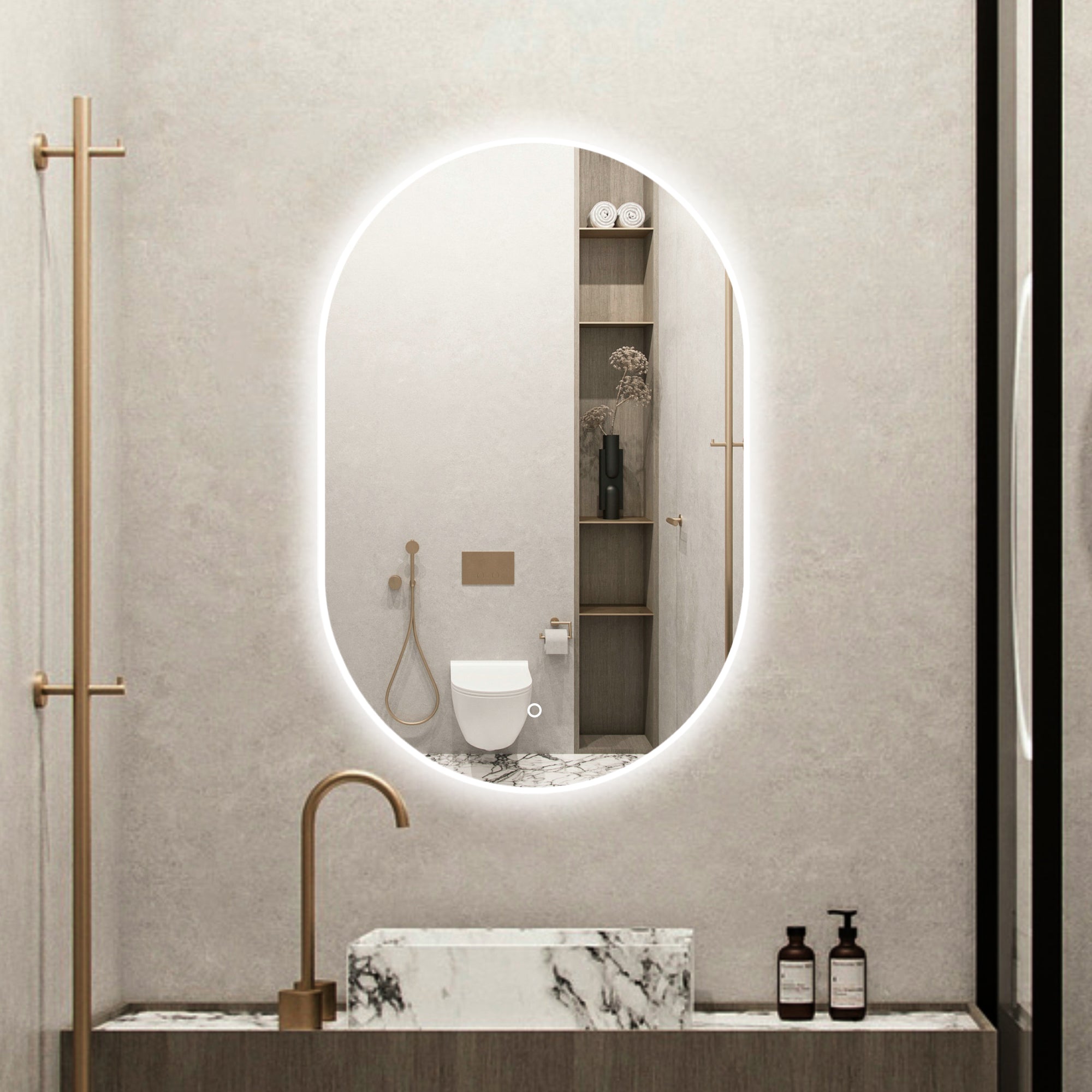 24 in. W x 35 in. H Large Oval Frameless Wall-Mount Anti-Fog LED Light Bathroom Vanity Mirror