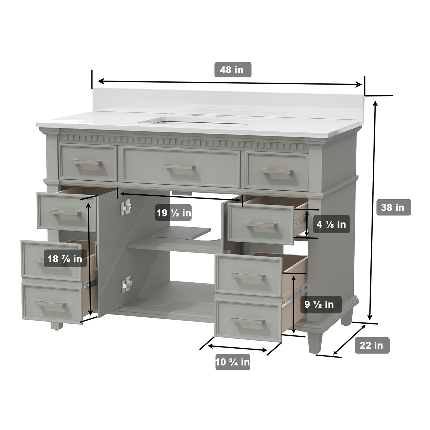 48" Freestanding Bathroom Singel Vanity Set