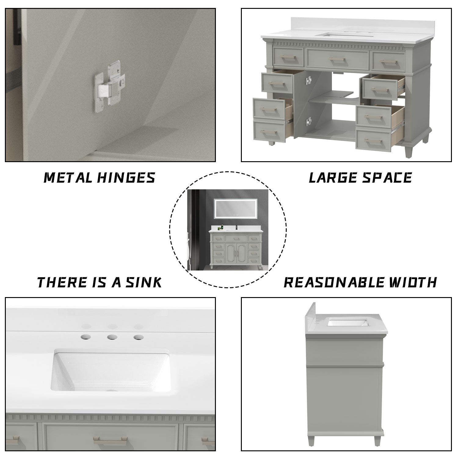 48" Freestanding Bathroom Singel Vanity Set