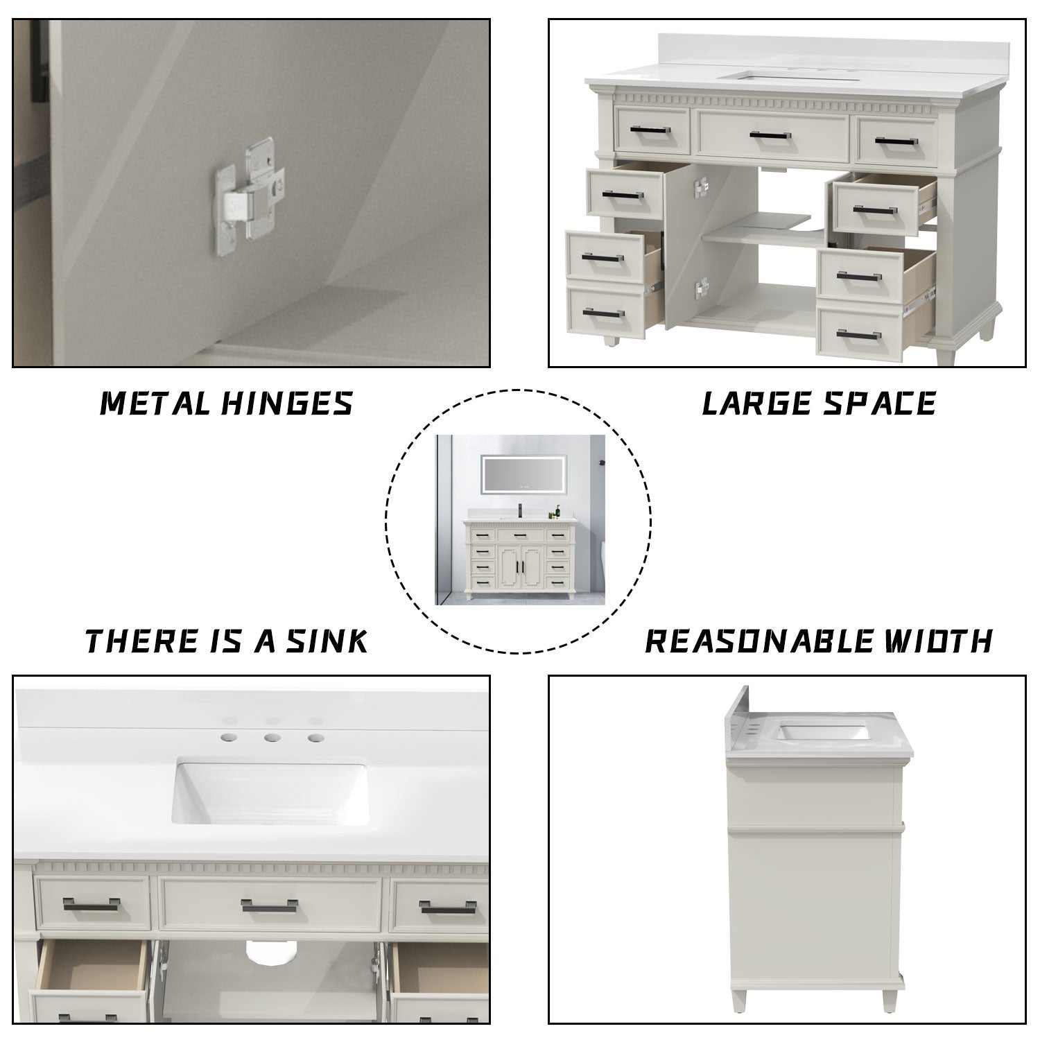 48" Freestanding Bathroom Singel Vanity Set