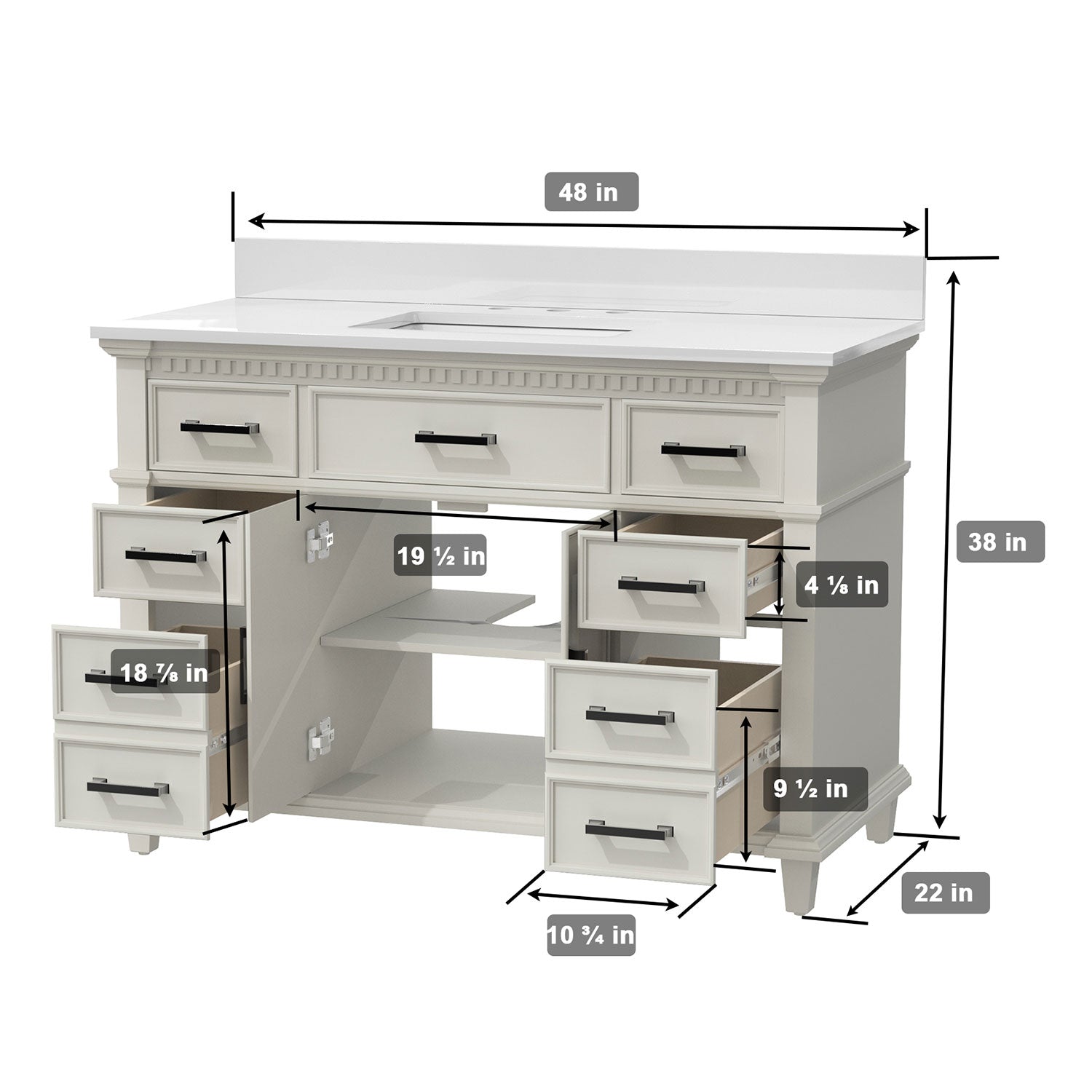 48" Freestanding Bathroom Singel Vanity Set