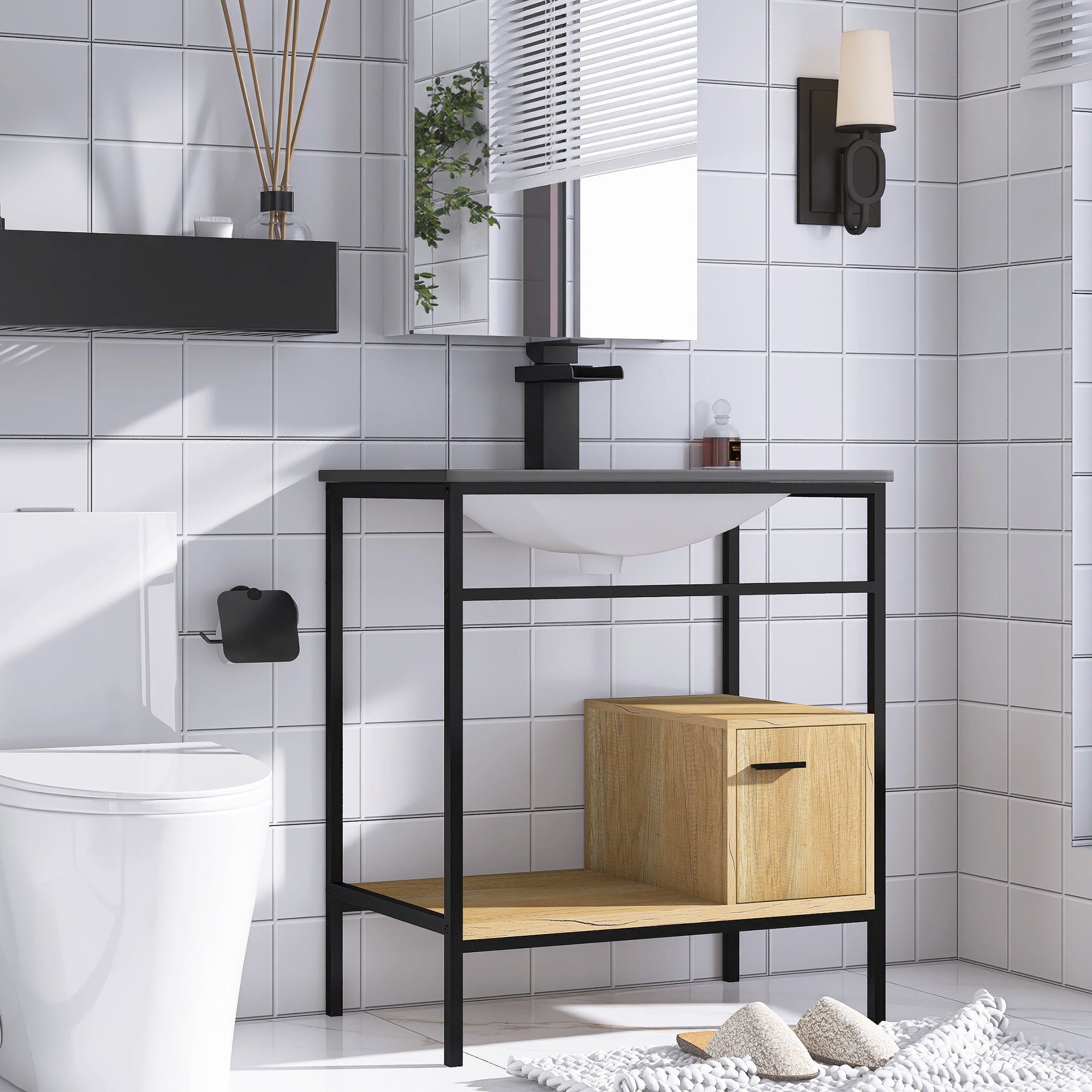 30 in. Freestanding Bath Vanity in Black with Black Cultured Marble Top