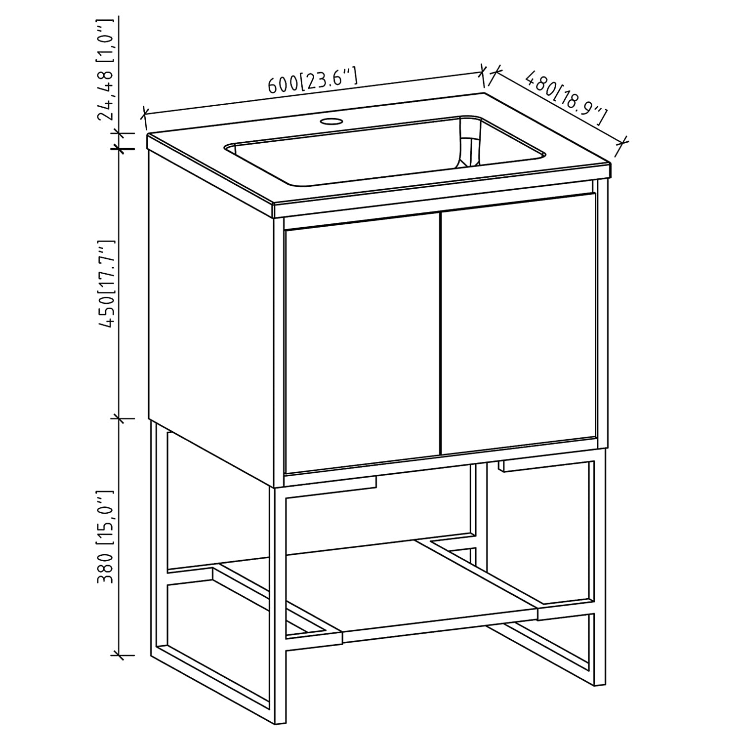 24" Bathroom Vanity Set with Solid Surface Top