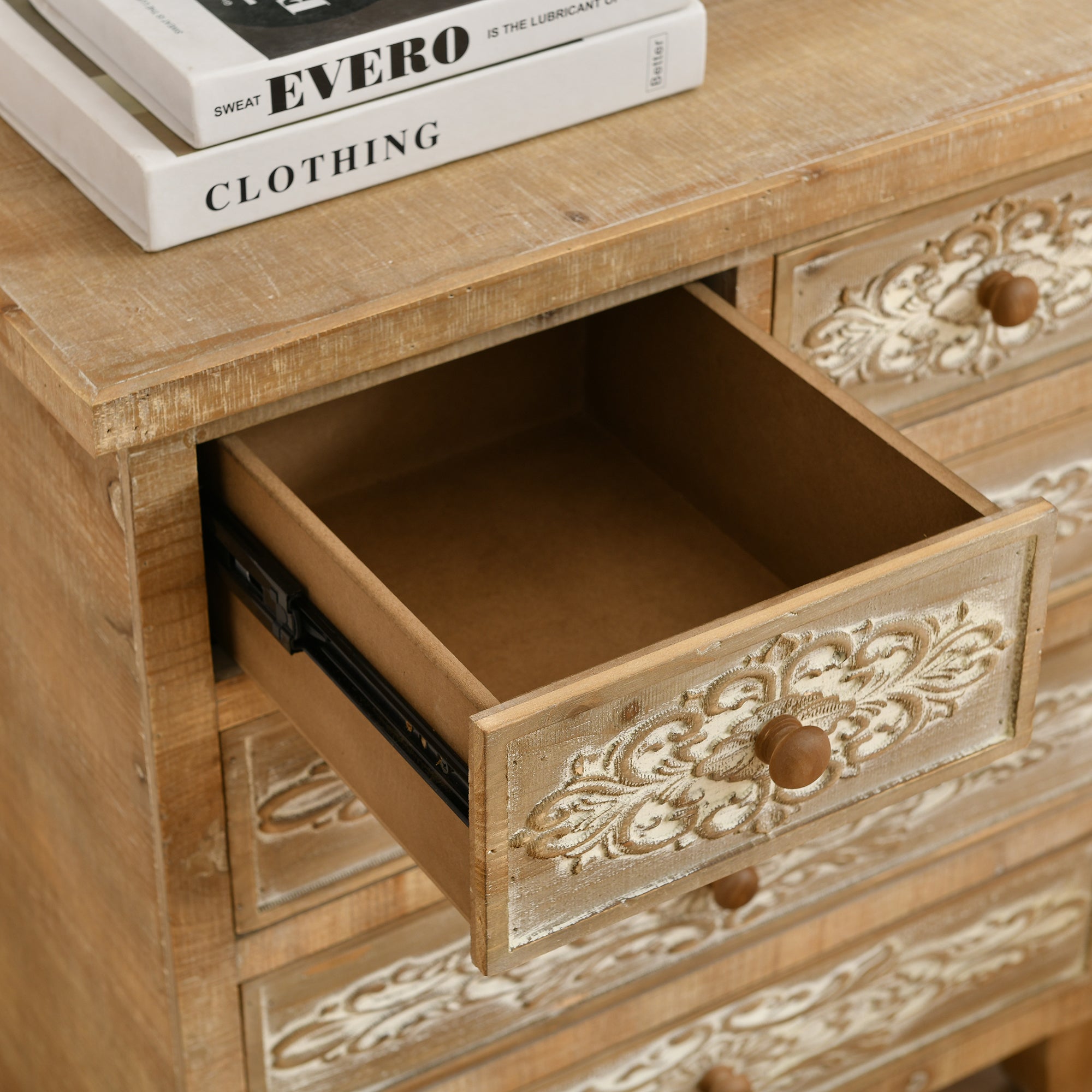 Storage Cabinet Retro Wooden Chest with 5-Drawer