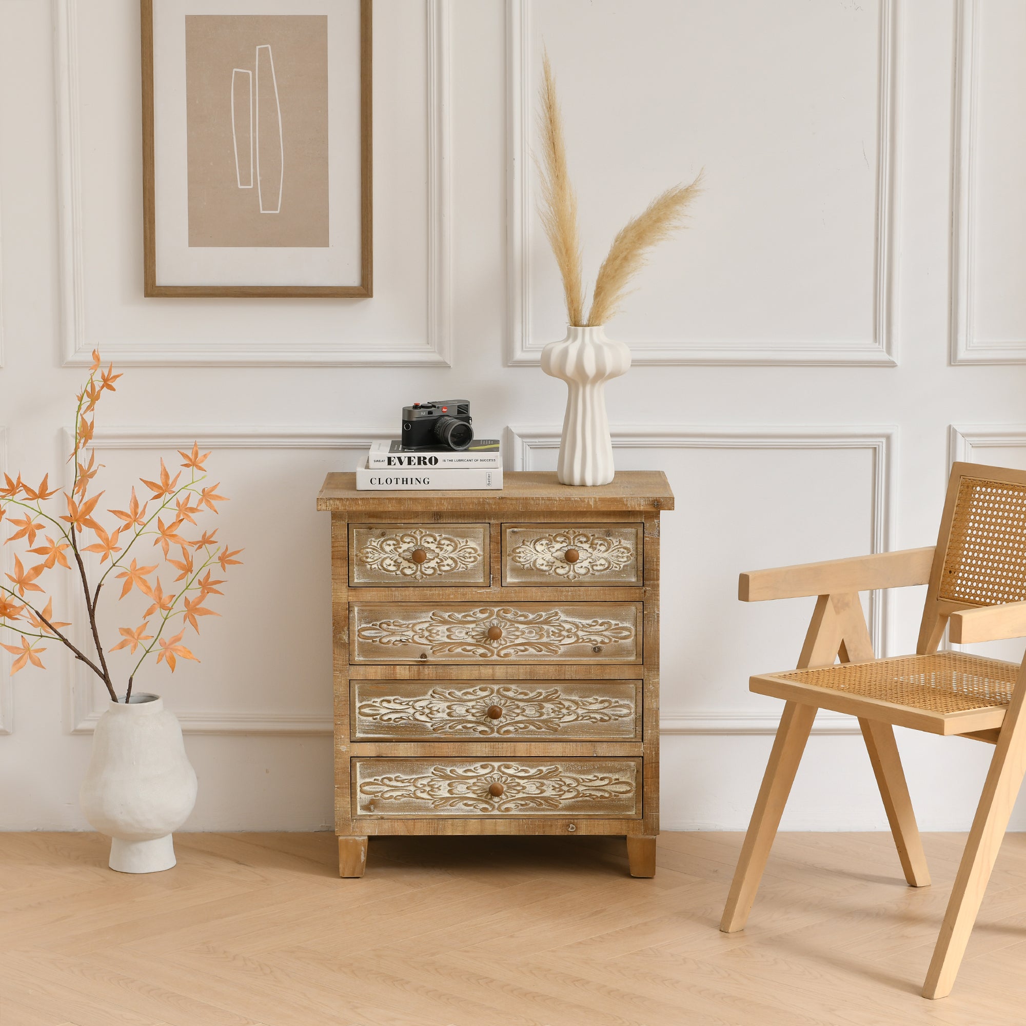 Storage Cabinet Retro Wooden Chest with 5-Drawer