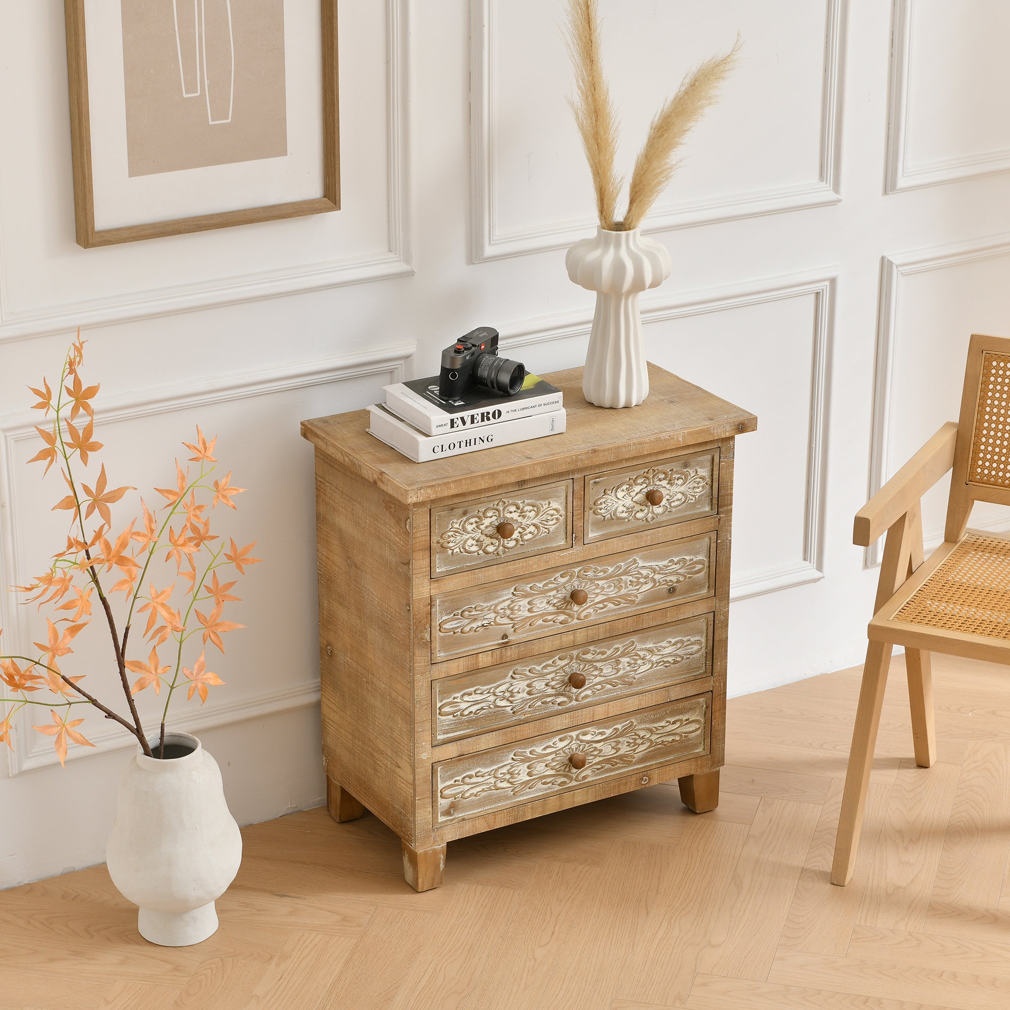 Storage Cabinet Retro Wooden Chest with 5-Drawer
