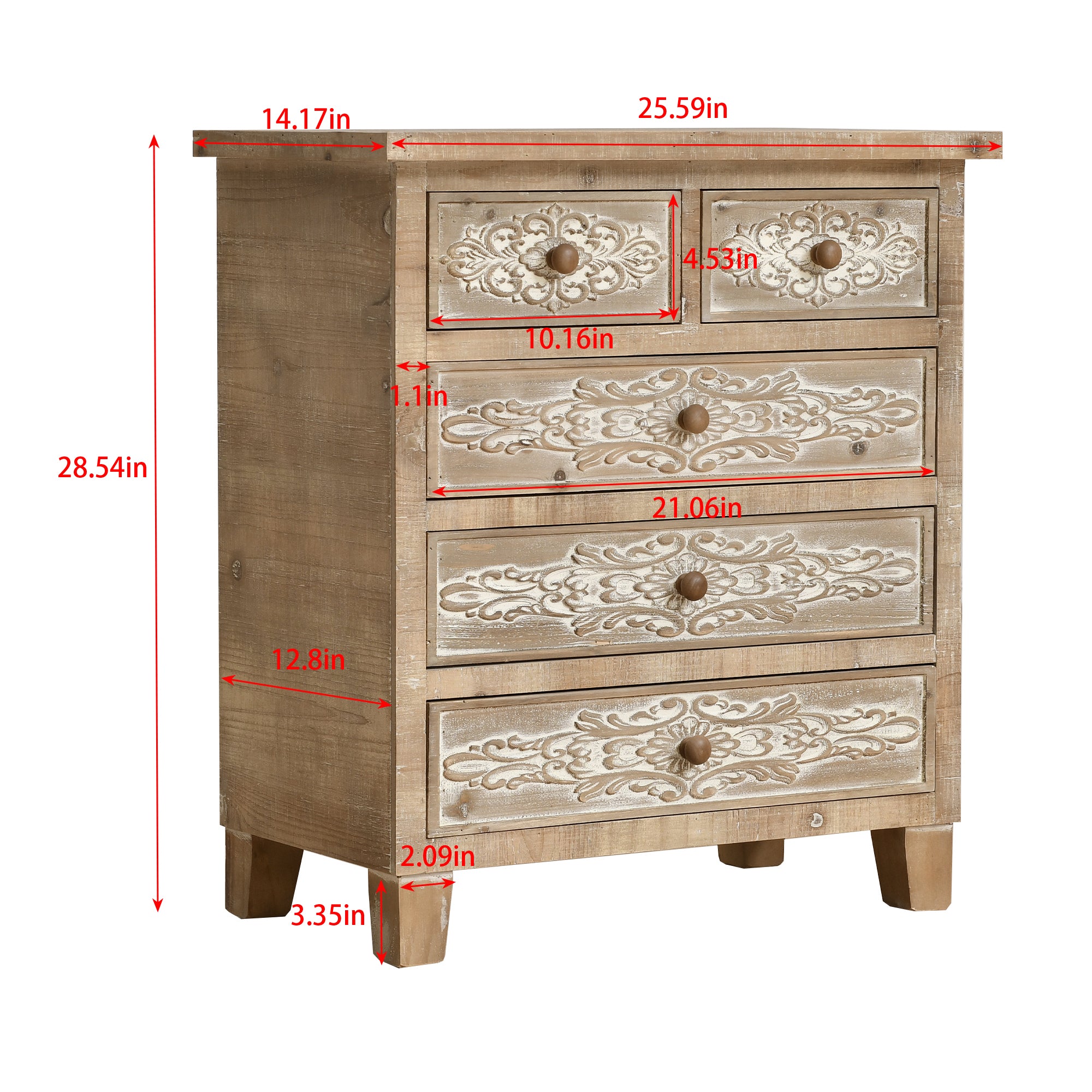 Storage Cabinet Retro Wooden Chest with 5-Drawer