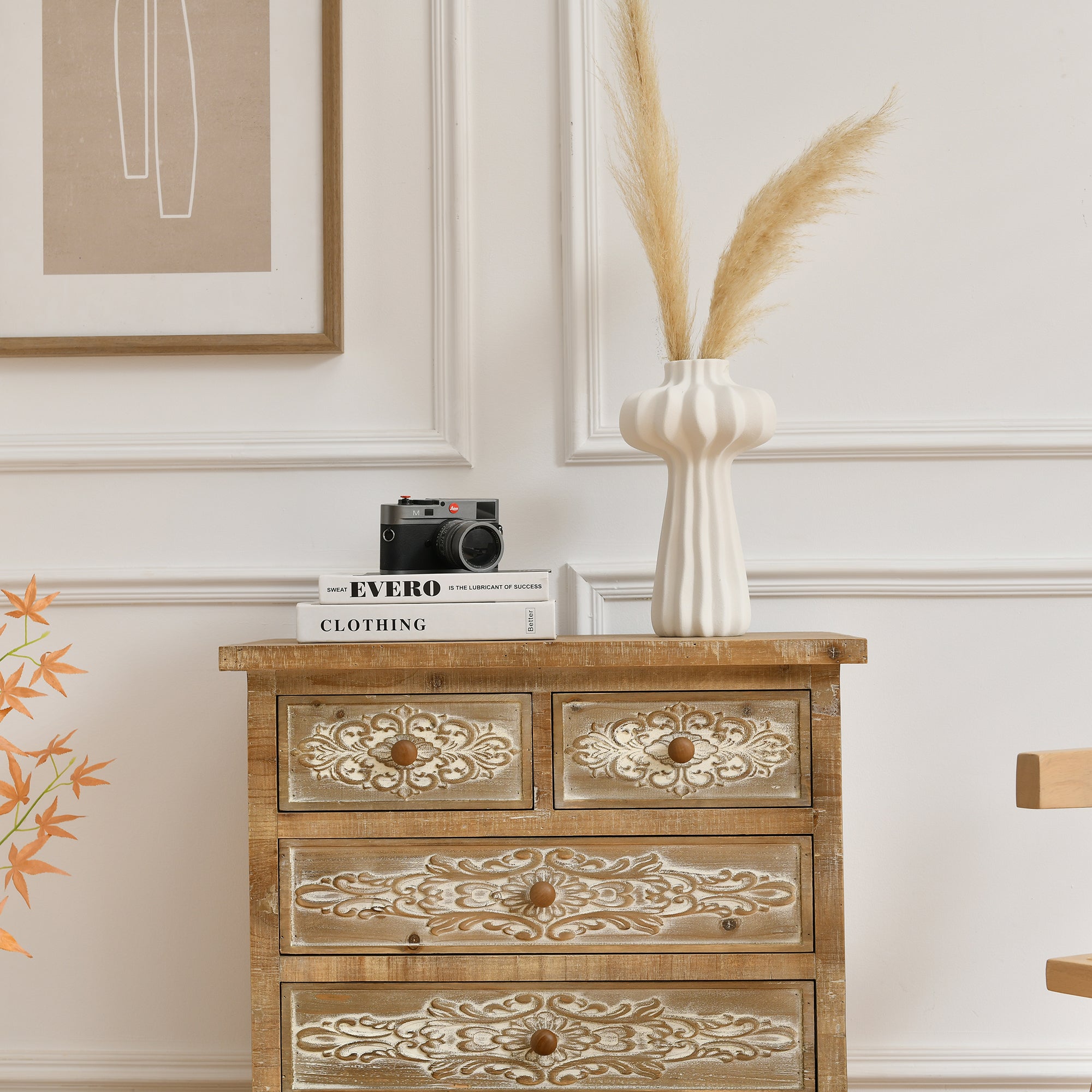 Storage Cabinet Retro Wooden Chest with 5-Drawer