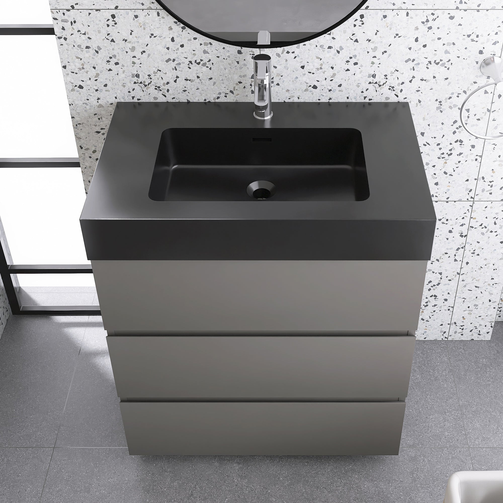 Wood Freestanding Bathroom Vanity Set with Integrated Solid Surface Sink