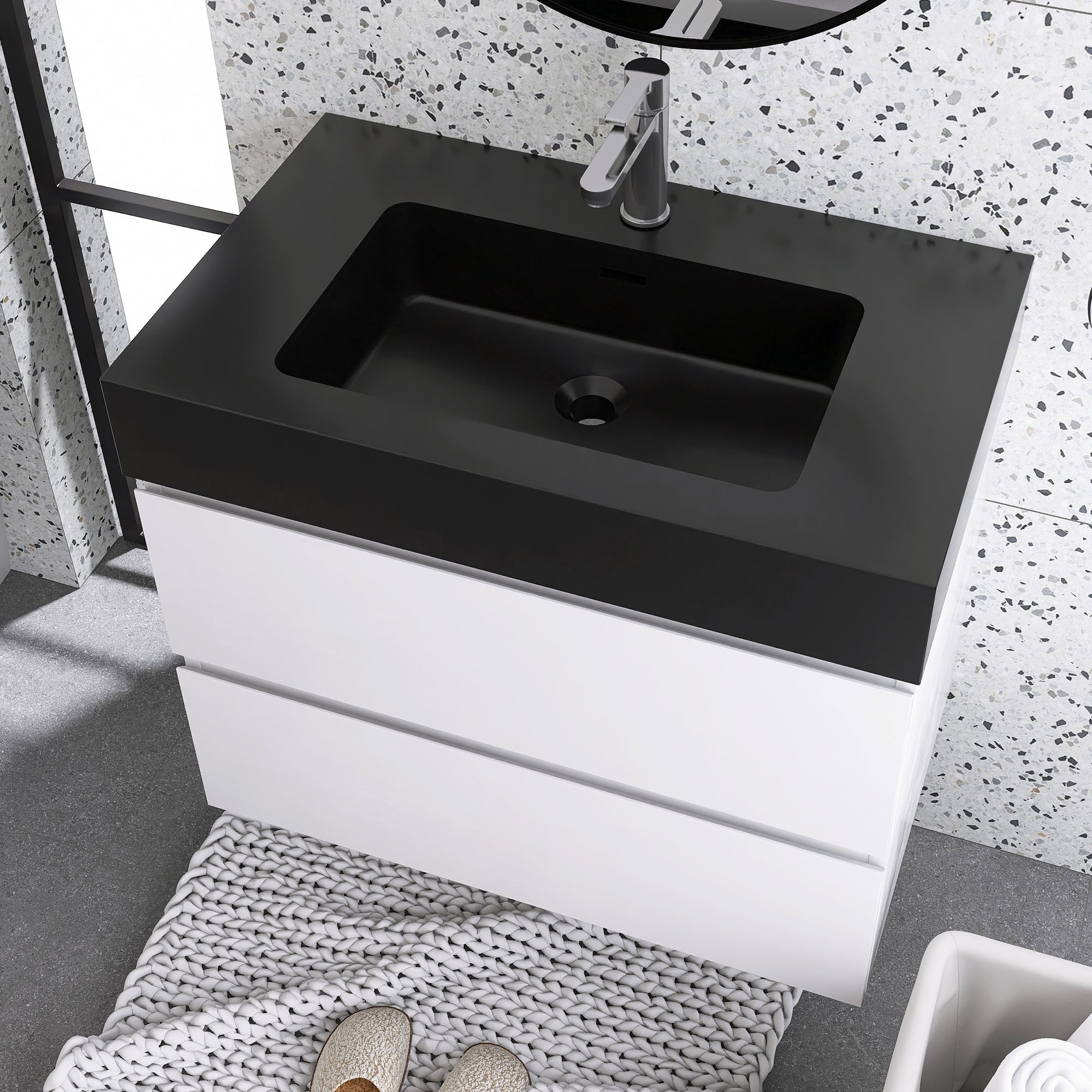 Wood Wall-Mounted Bathroom Vanity Set with Integrated Solid Surface Sink