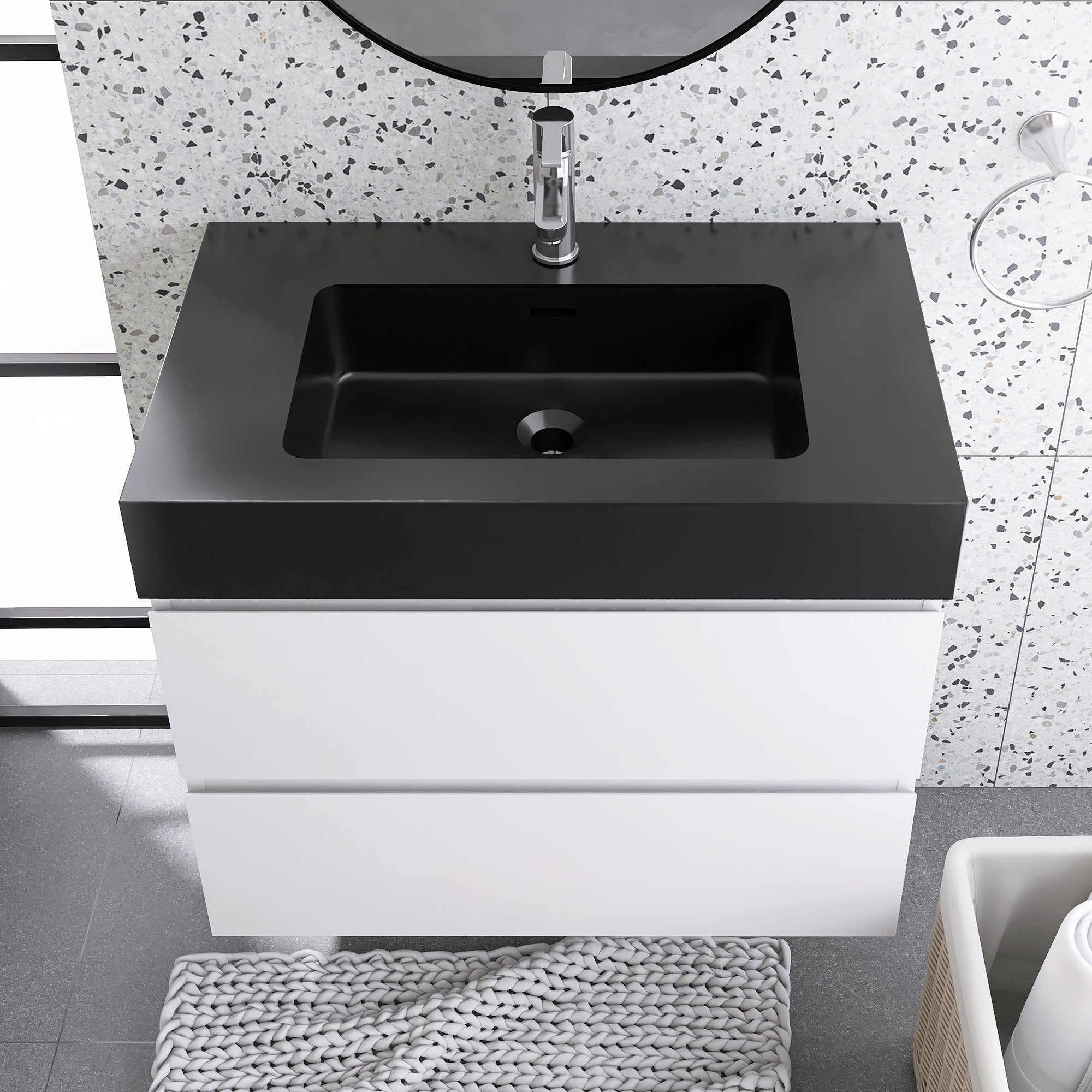 Wood Wall-Mounted Bathroom Vanity Set with Integrated Solid Surface Sink