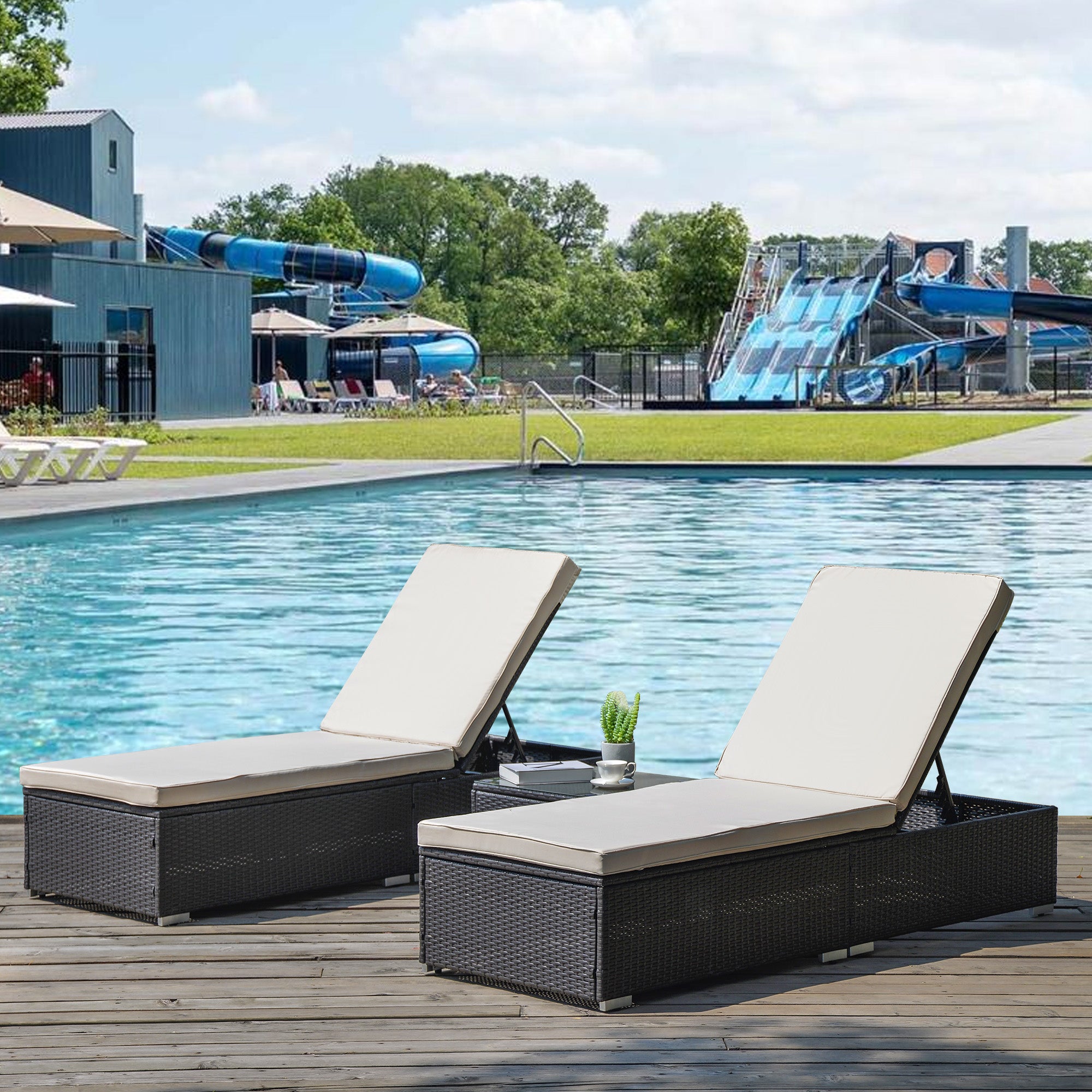 3 Pieces Outdoor Patio Chaise Lounge Set with Coffee Table