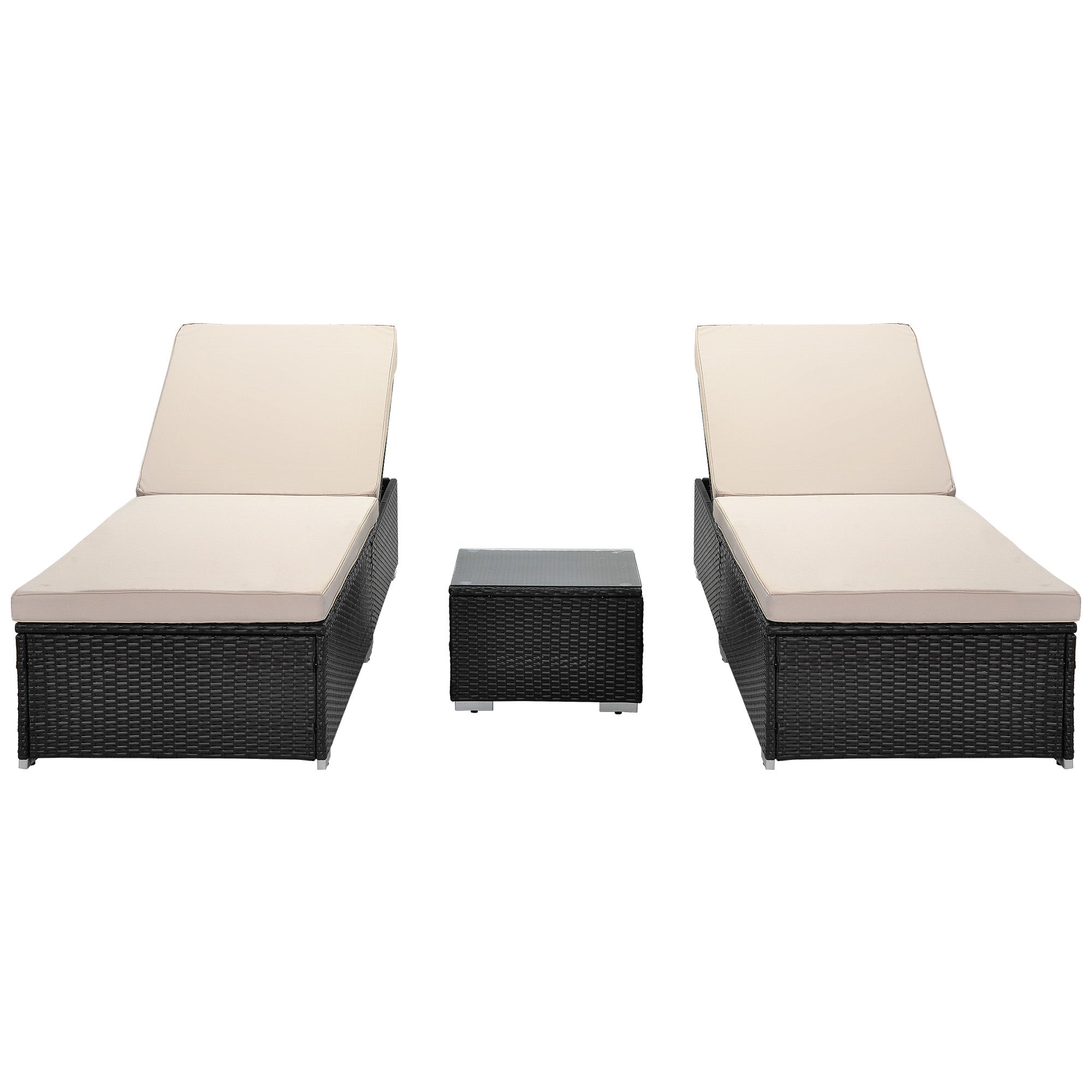 3 Pieces Outdoor Patio Chaise Lounge Set with Coffee Table